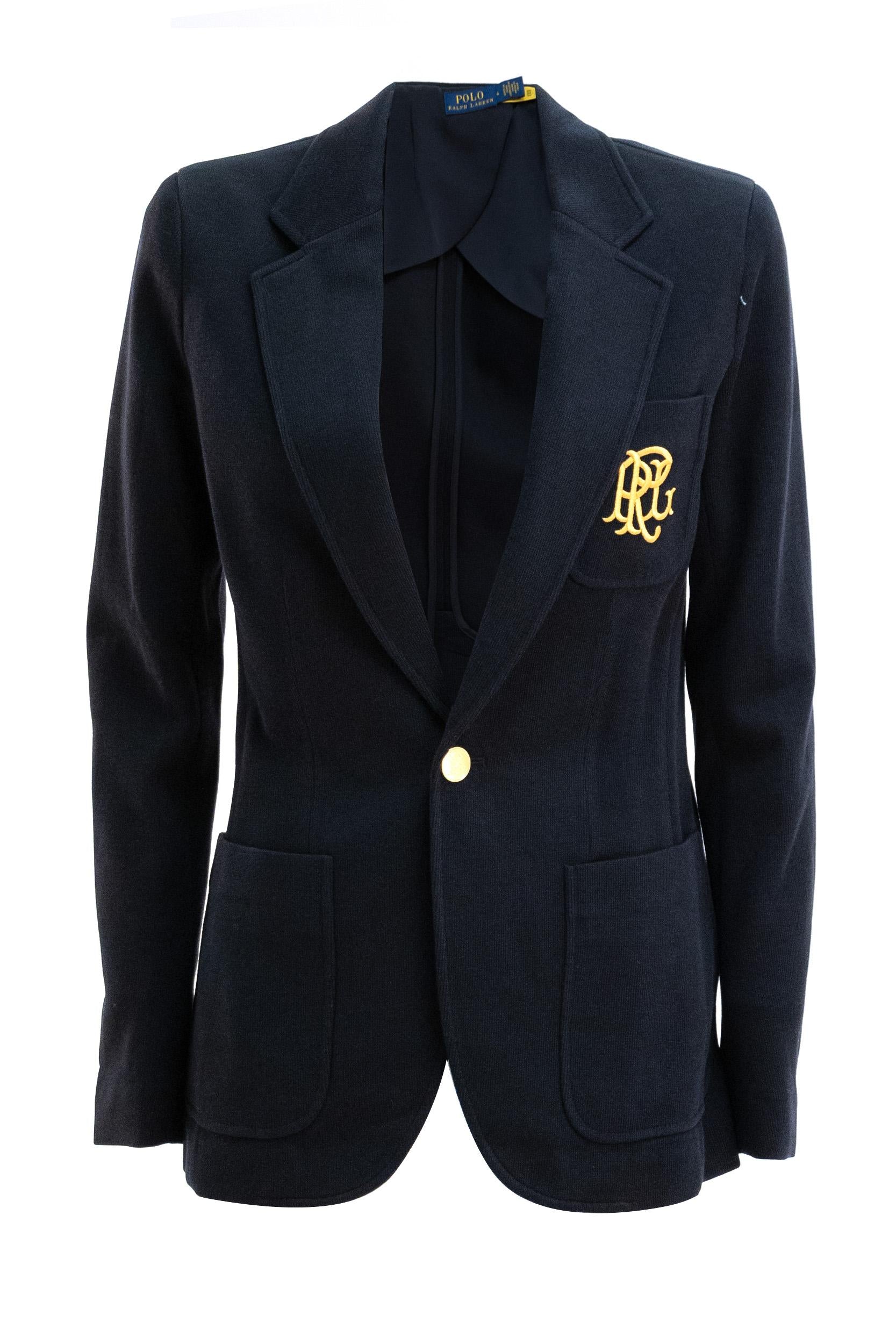 Giacca monopetto in maglia color blu<BR/> 211795348002 NAVY POLO RALPH LAUREN