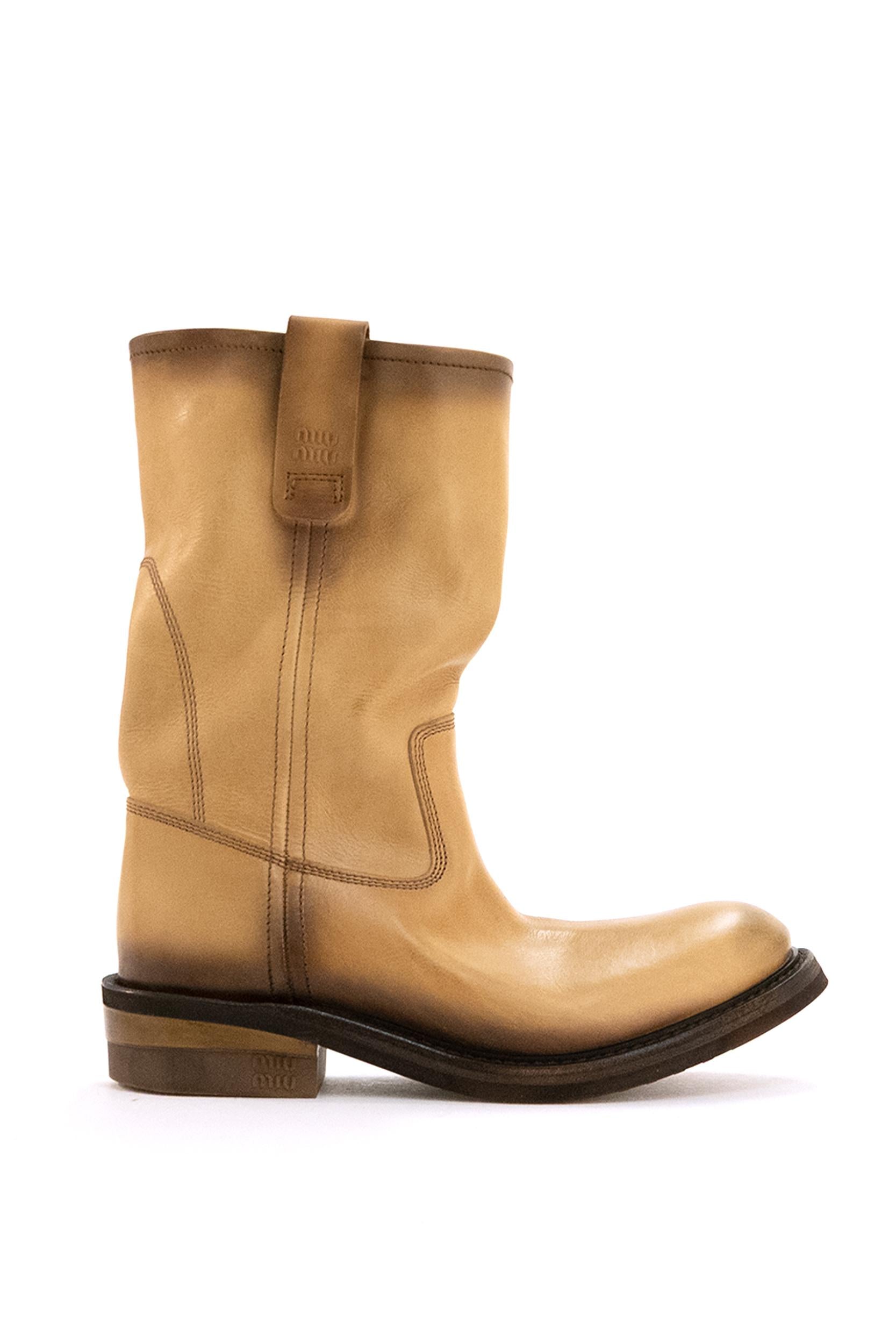 Stivali Foule in pelle color cuoio<BR/> 5U680E F A045 5OD F0054 MIU MIU