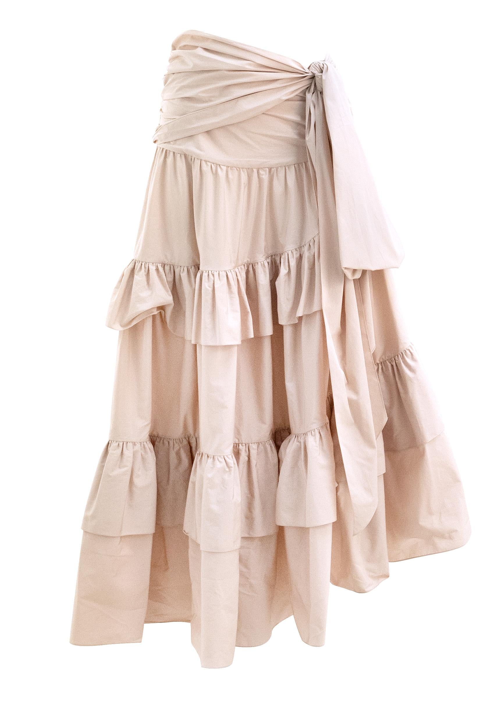 Gonna lunga con volant in popeline di cotone di colore rosa<BR/> 26UJU53144 6C0 CHLOE'