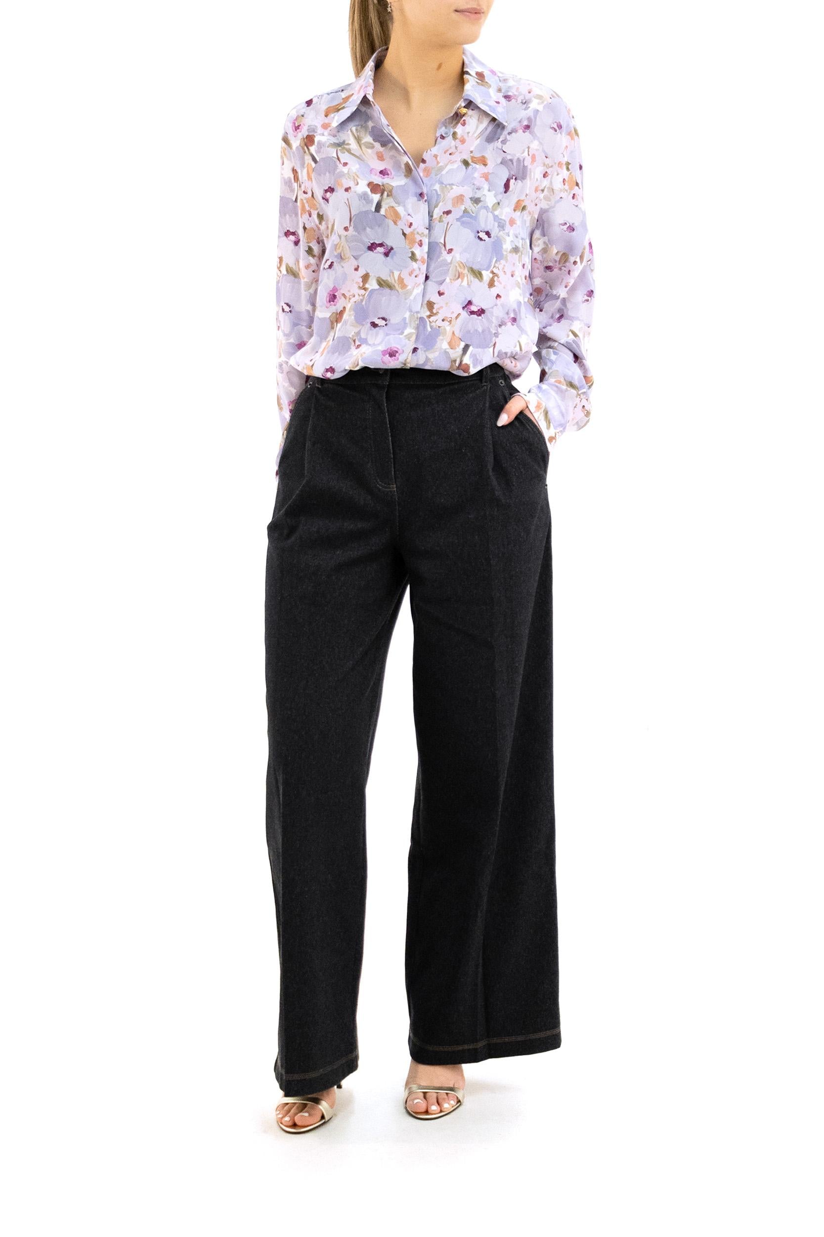 Camicia in seta con stampa floreale multicolore<BR/> GF1HS435SF37 GXC BALMAIN