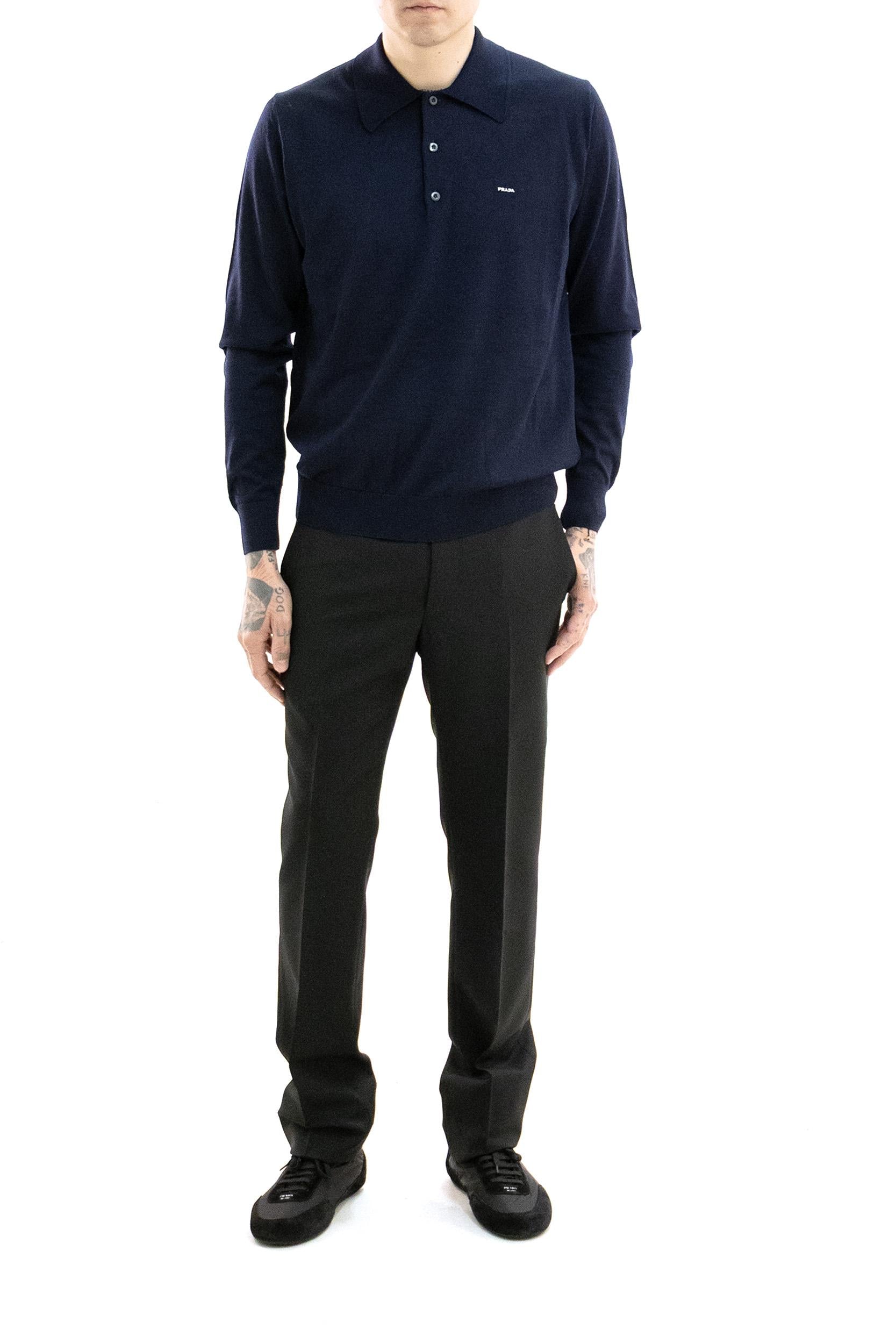 Polo in lana di colore blu<BR/> UMF147 S OOO 18DY F0008 PRADA