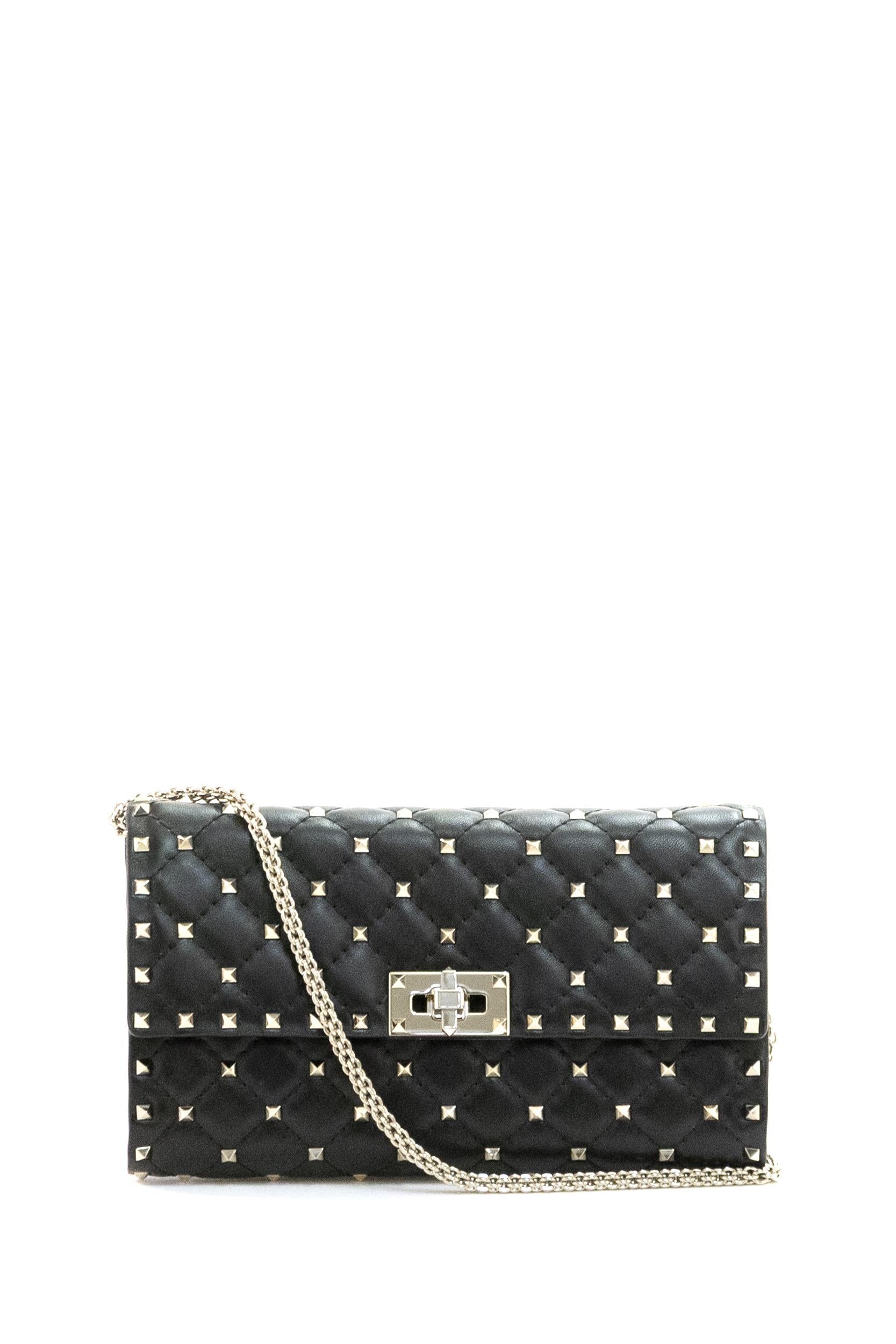 Borsa Rockstud Spike in nappa di colore nero<BR/> 8W0B0137NAP 0NO VALENTINO GARAVANI