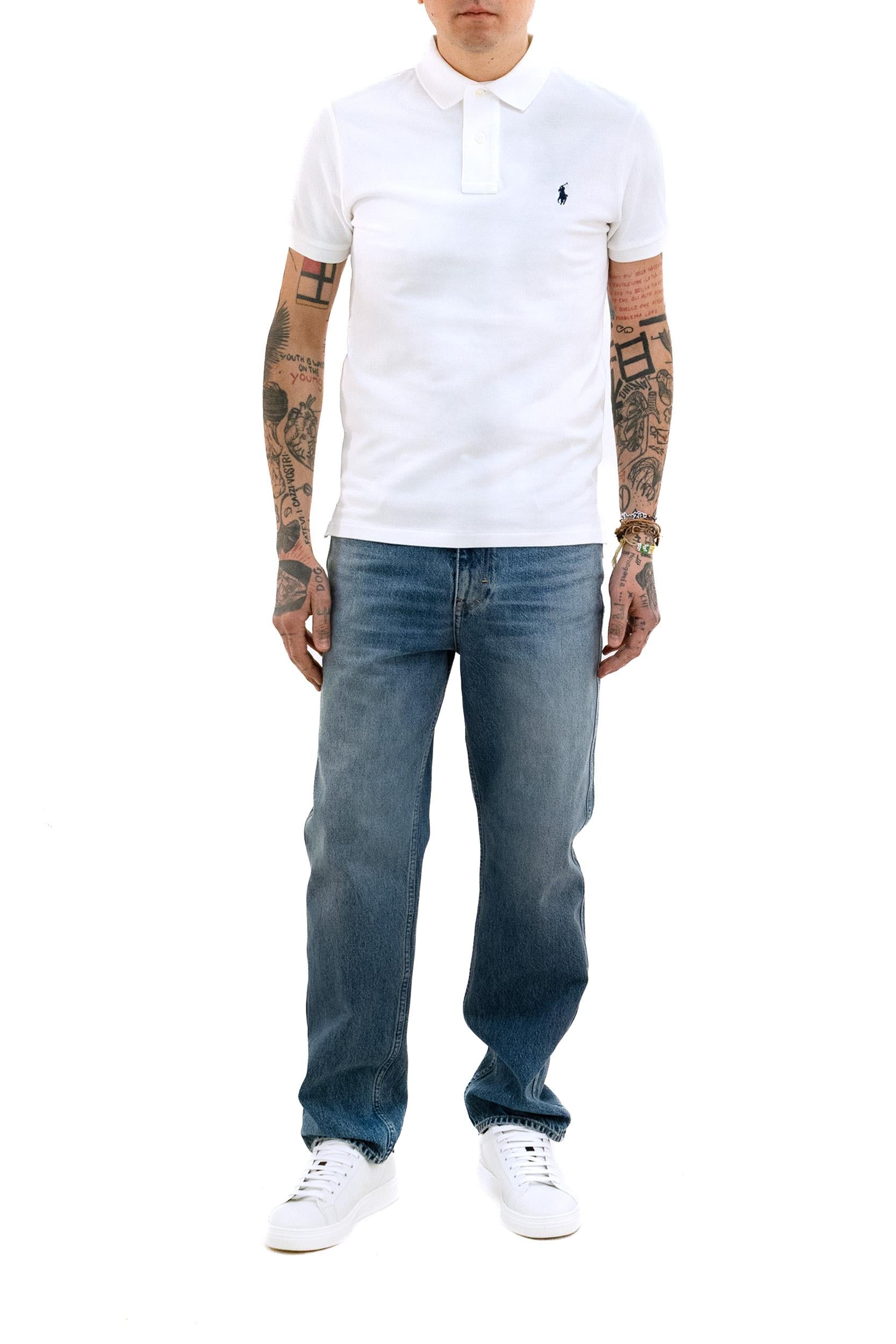 Polo in Piquet di Cotone<BR/> 710666998002 WHITE POLO RALPH LAUREN