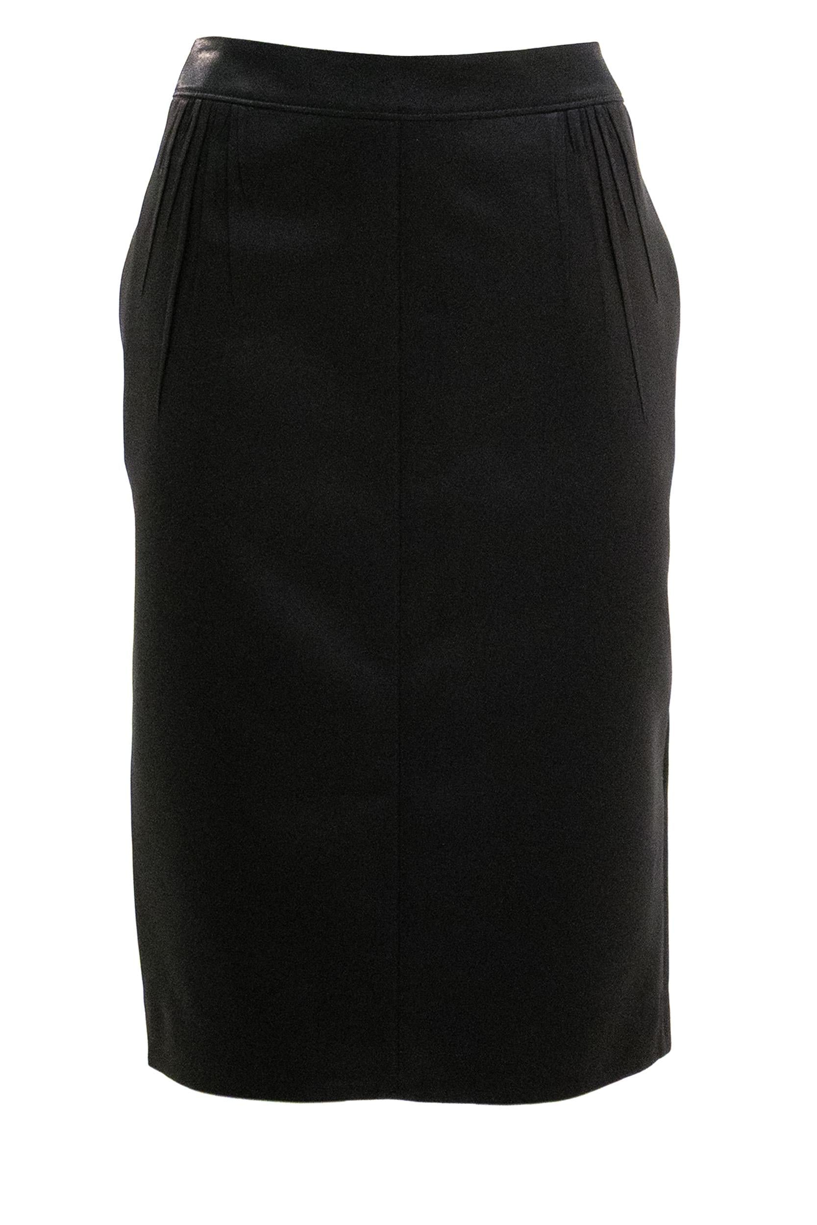 Gonna a matita in raso padded di colore nero<BR/> 863981 Y1K44 1000 SAINT LAURENT