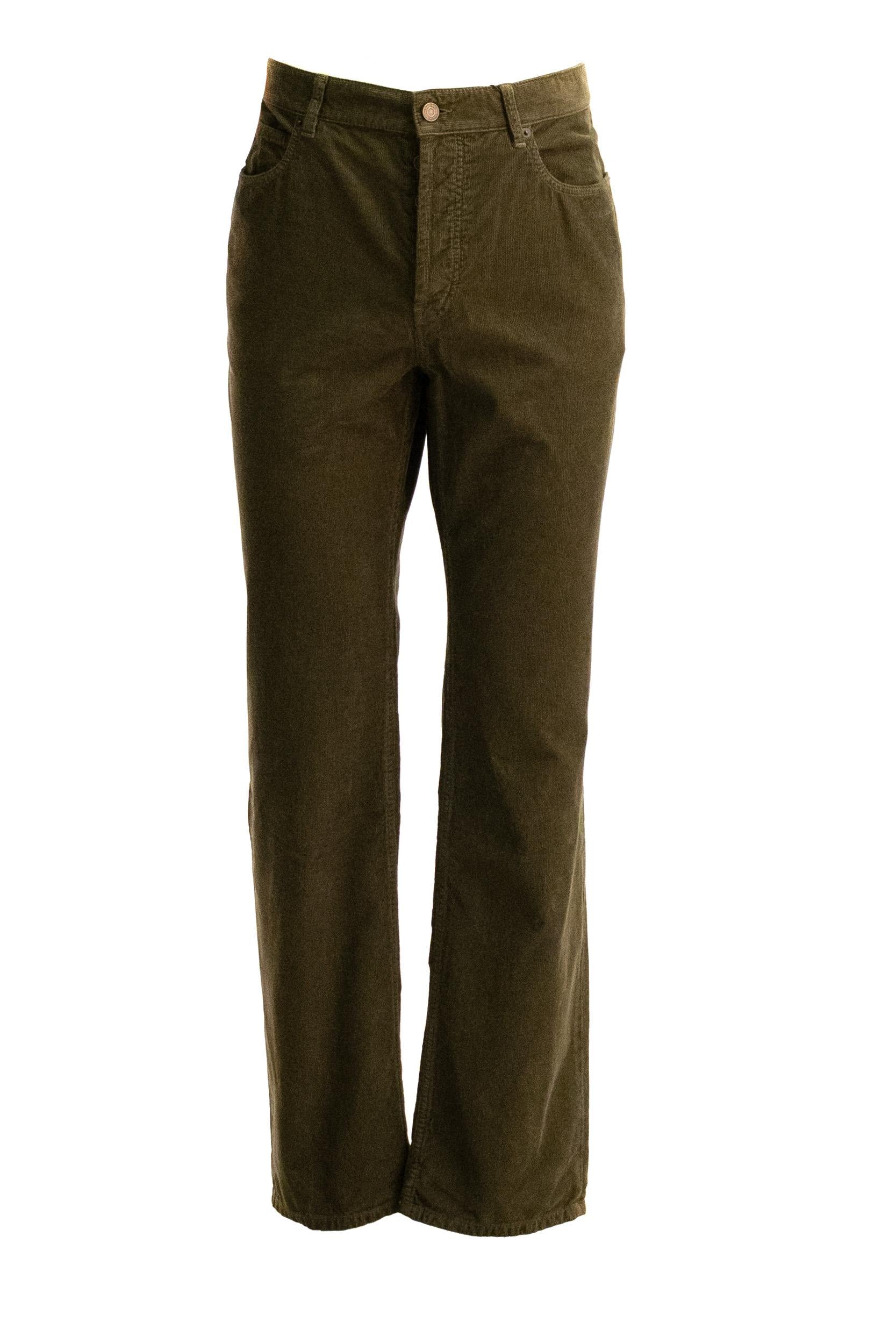 Pantaloni in velluto a coste color verde Kaki<BR/> 837398 Y29IA 3564 SAINT LAURENT