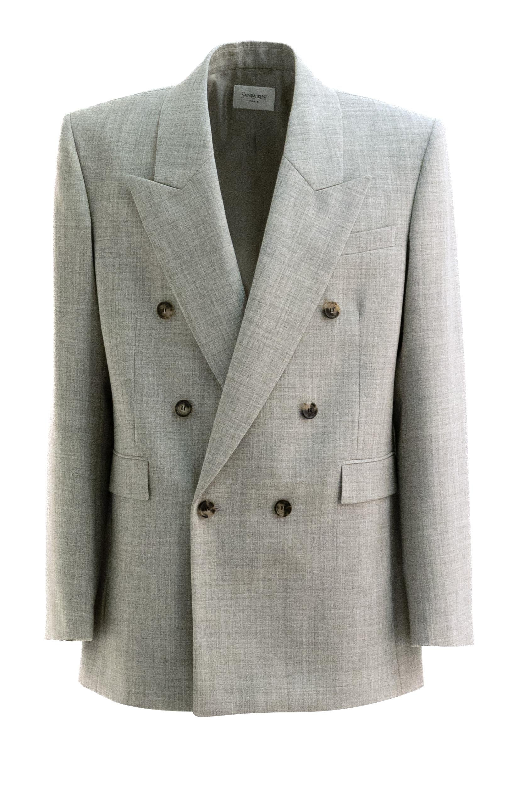 Giacca doppiopetto in lana di colore grigio<BR/><BR/> 835102 Y5K32 1242 SAINT LAURENT