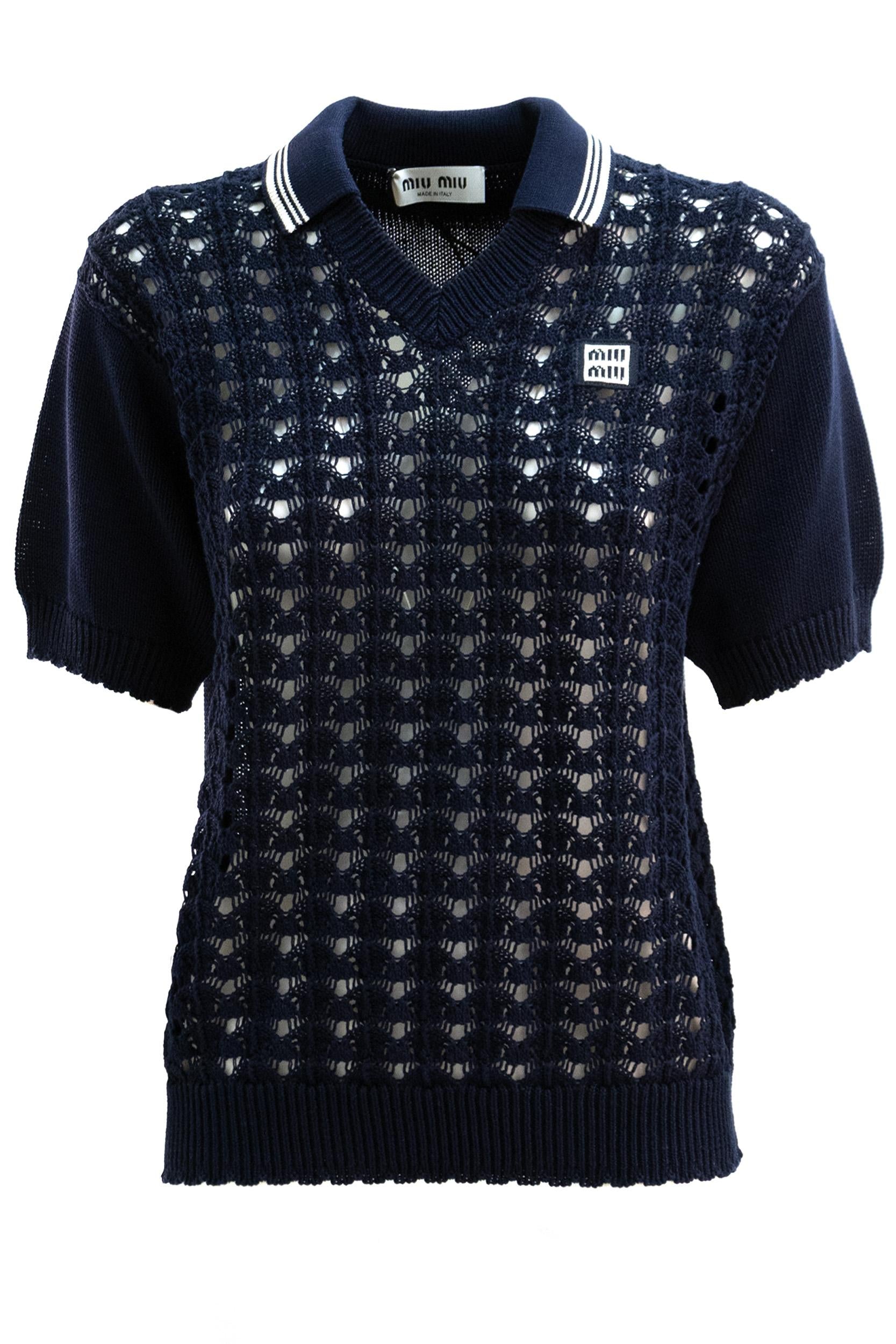 Polo Traforata in Maglia di Cotone<BR/> MML03L S OOO 1847 F0008 MIU MIU