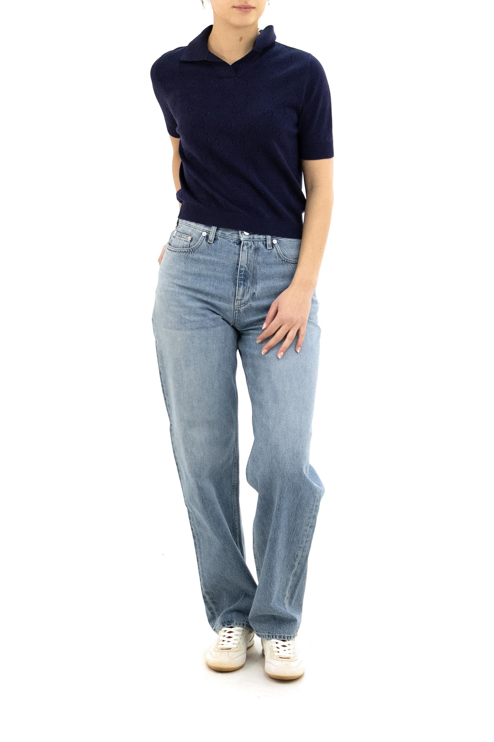 Polo in Cotone e Seta Pointelle con GG<BR/> 856203 XKFCO 4522 GUCCI