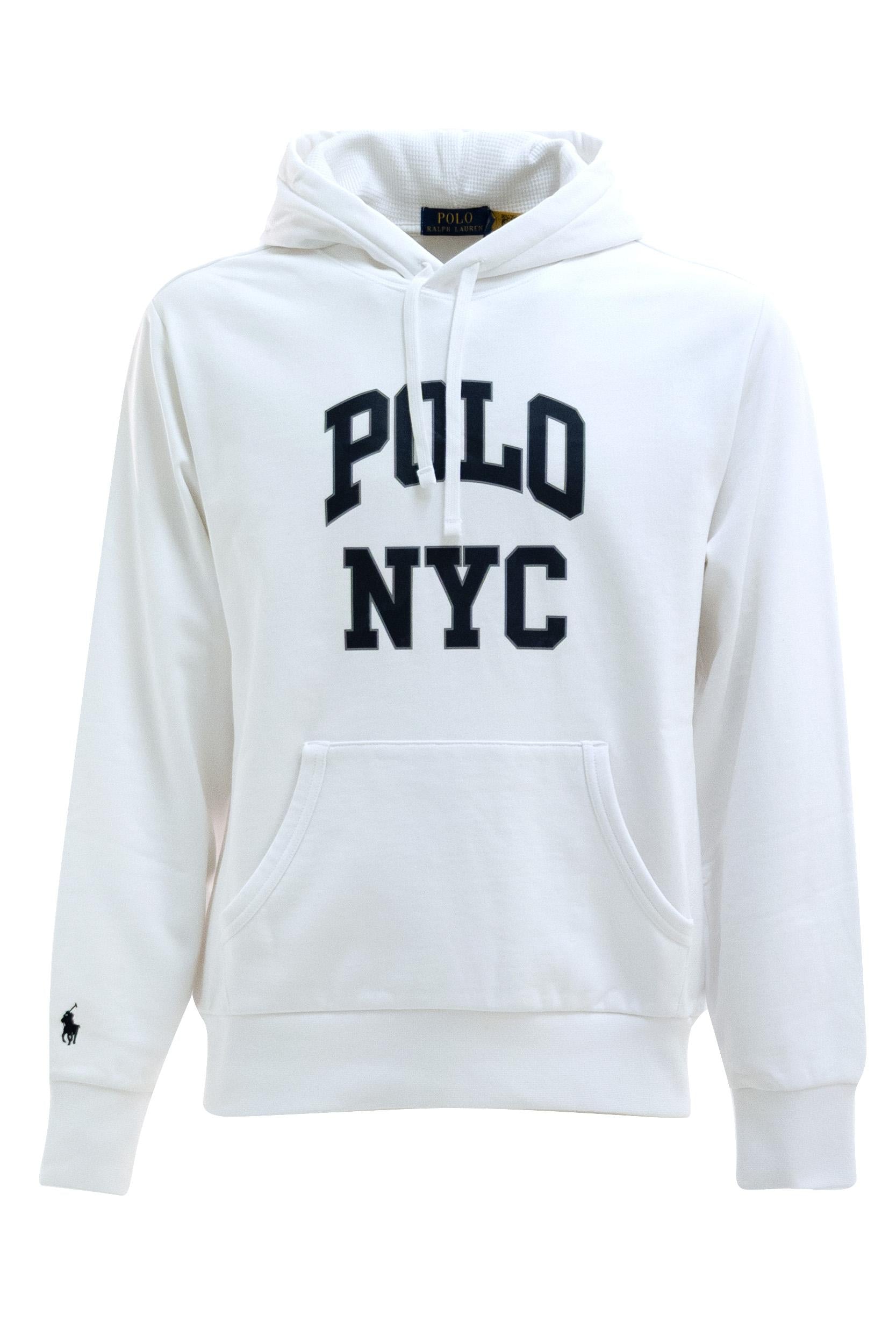 Felpa con cappuccio in cotone di colore bianco<BR/> 710A13245002 WHITE POLO RALPH LAUREN