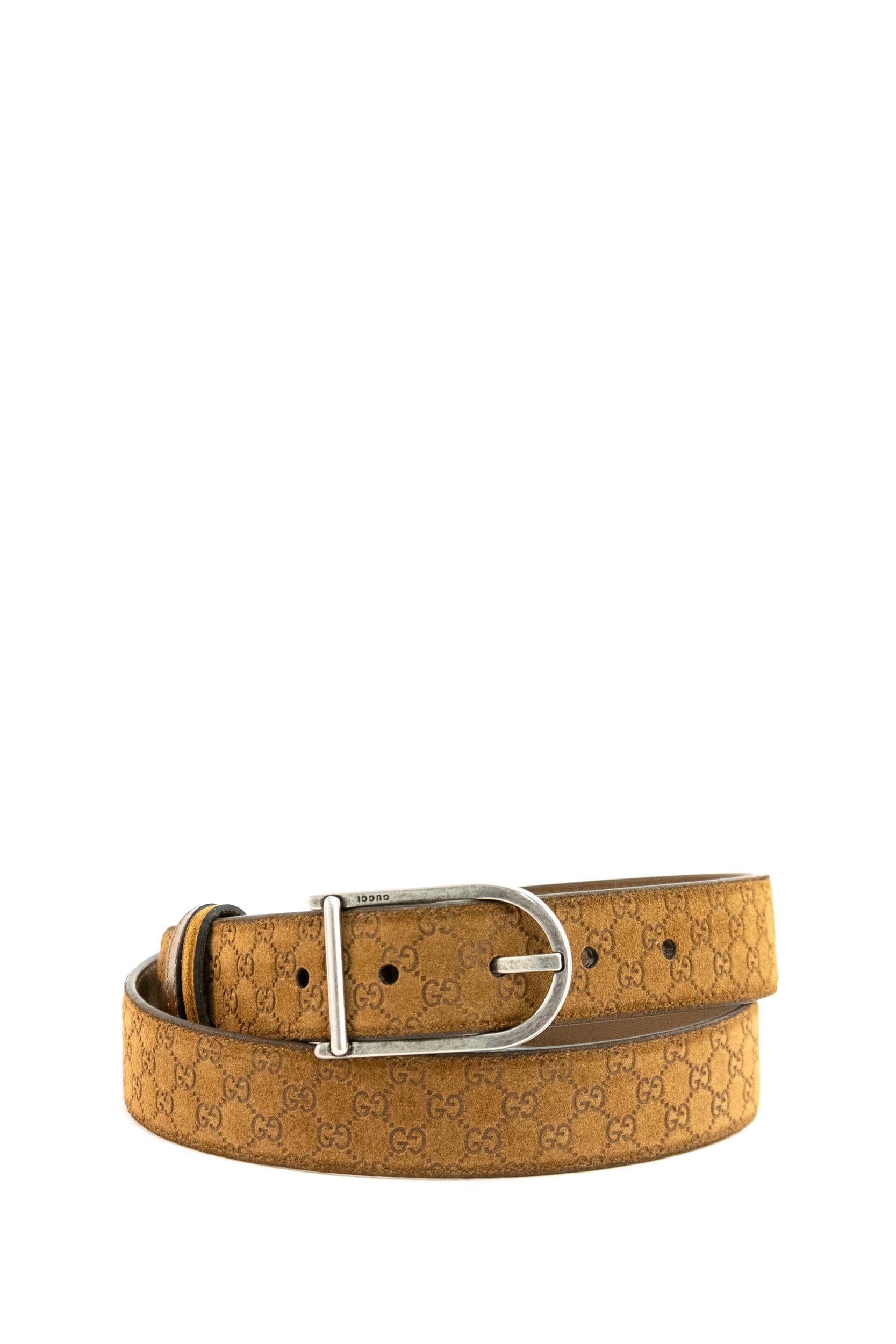 Cintura reversibile in suede GG color marrone<BR/> 854734 AAFWJ 2118 GUCCI