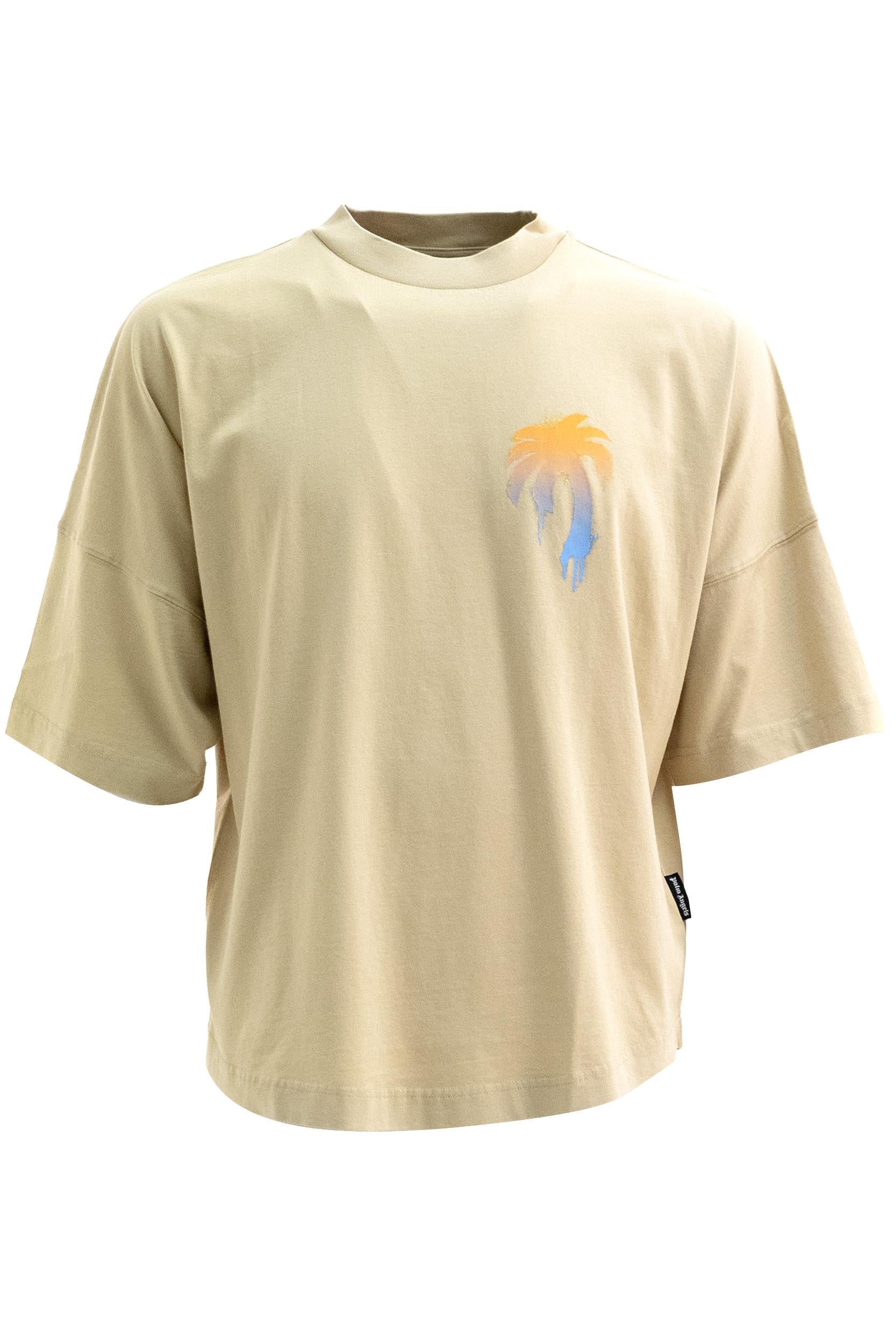 T-shirt in cotone di colore beige<BR/> PMAA10BS26JER003 6101 PALM ANGELS