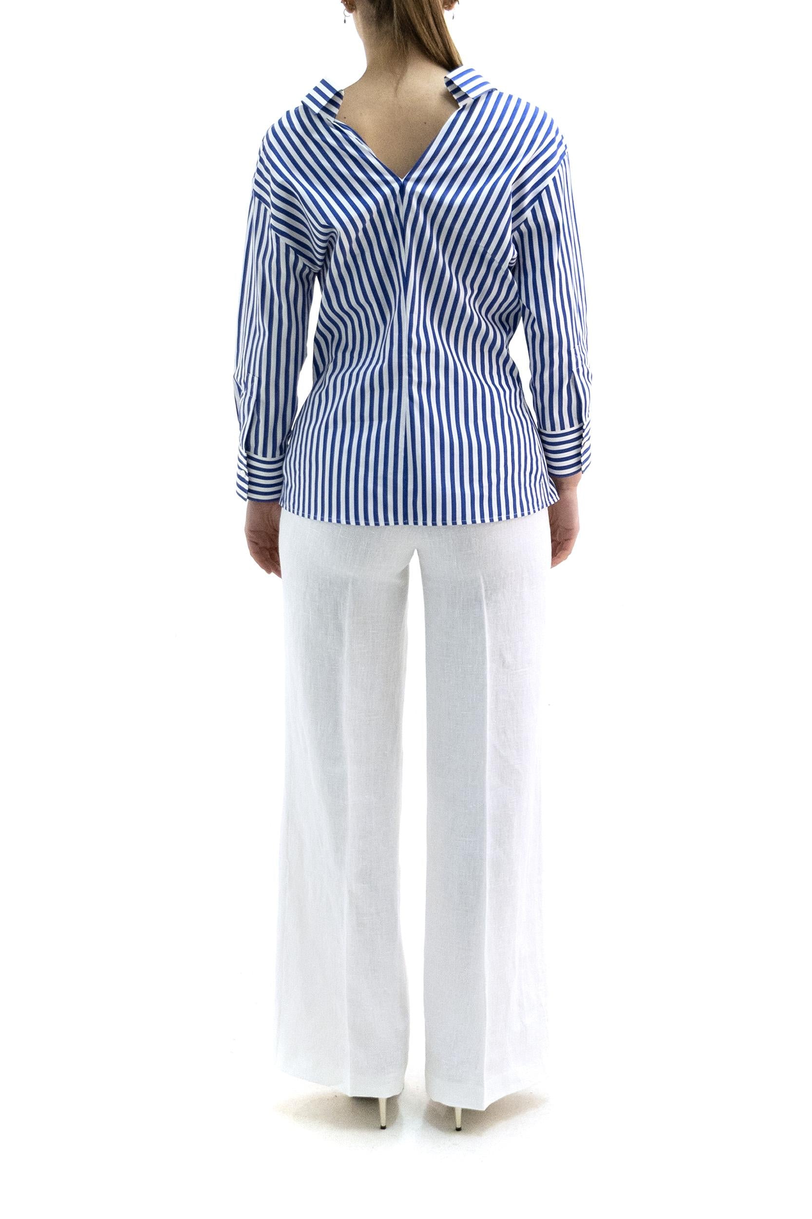 Camicia cut-out in popeline a righe di colore bianco e blu<BR/> BW61JH16CN 977 GIVENCHY