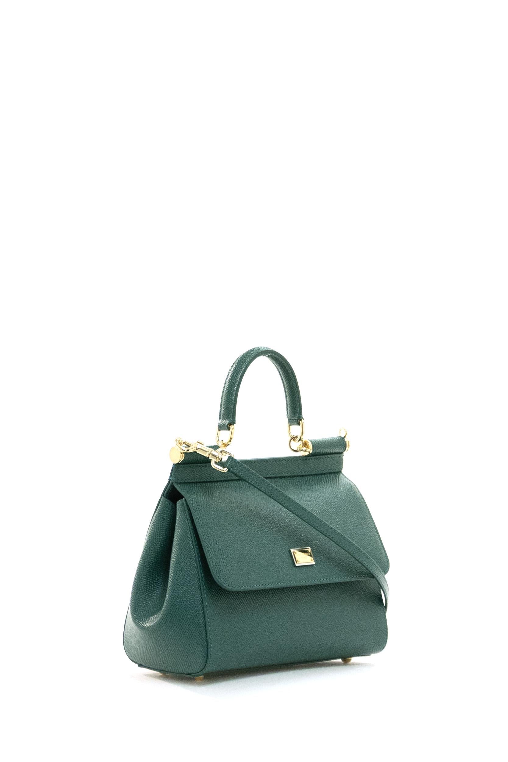 Borsa Sicily piccola in pelle Dauphine di colore verde<BR/> BB6003 B1001 87174 DOLCE & GABBANA