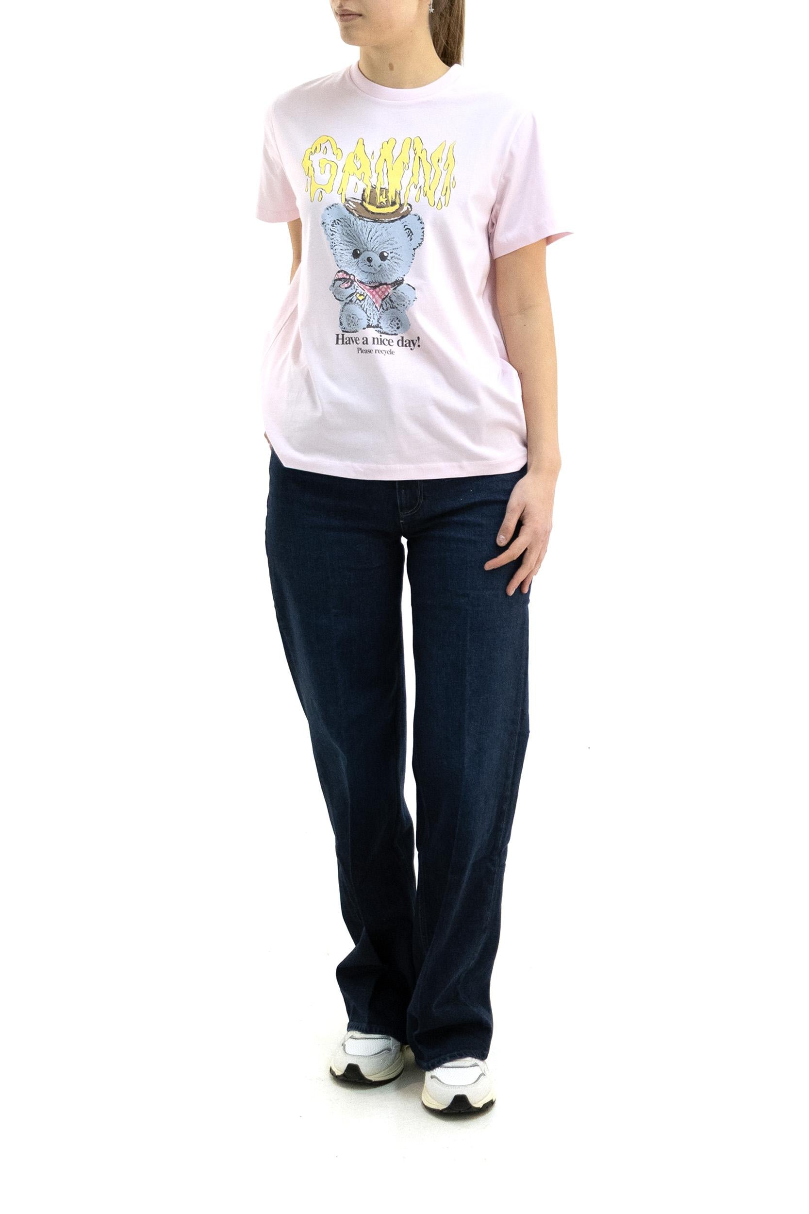 T-shirt in cotone di colore rosa <BR/> A1050074 868 GANNI