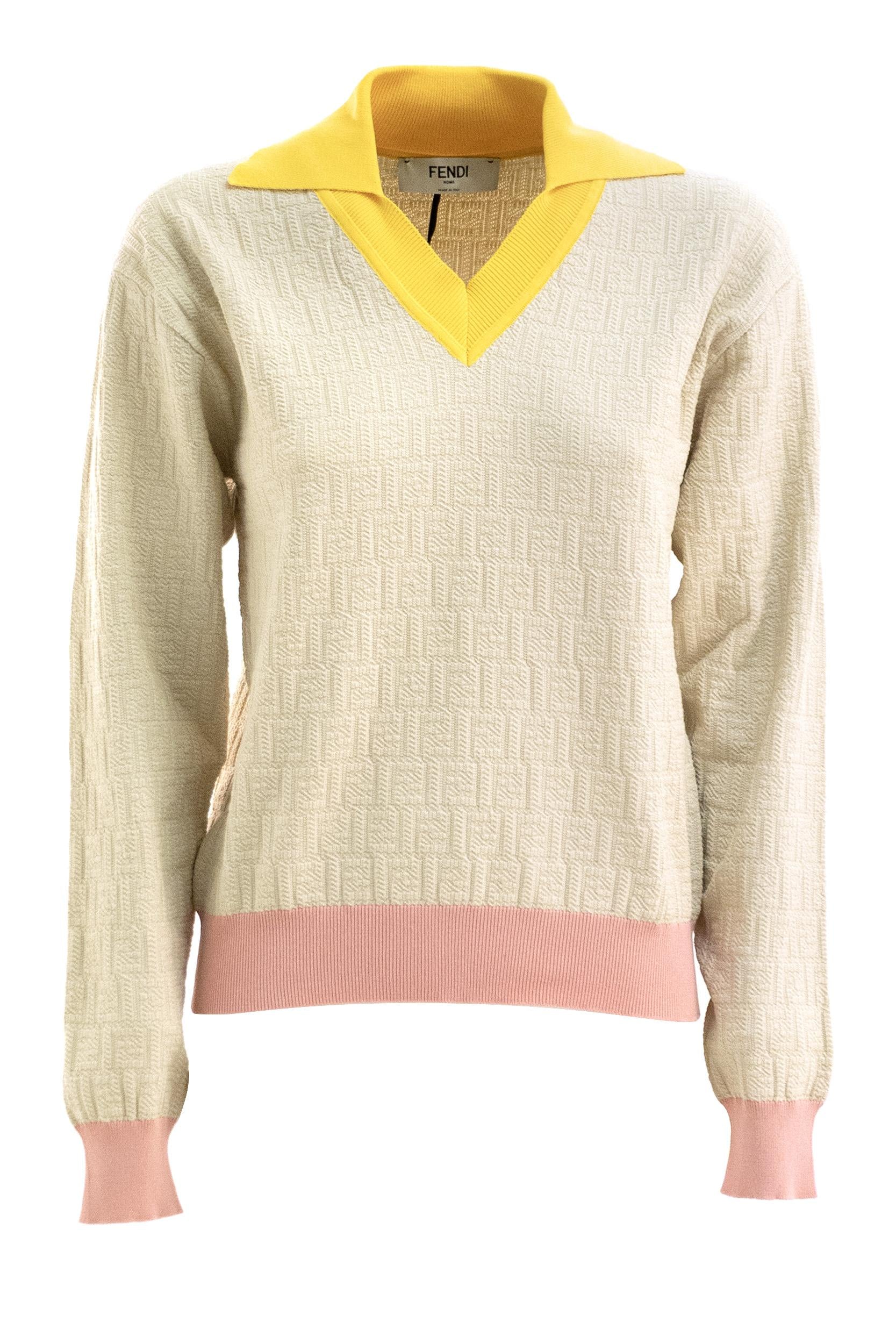 Pullover FF jacquard in cotone e seta di colore rosa<BR/> FZXE95 AW4S F0WC4 FENDI