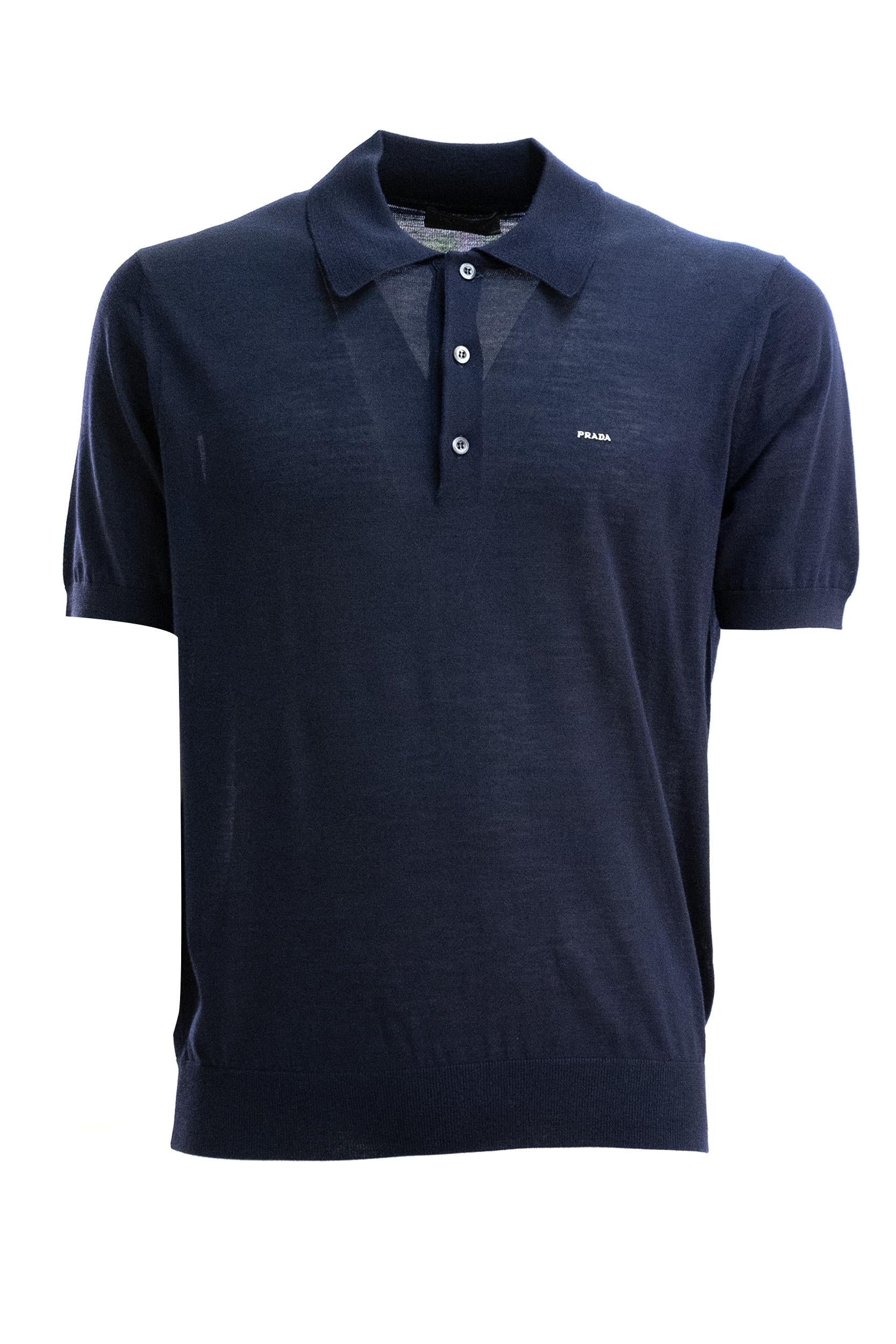 Polo in lana di colore blu<BR/> UMF148 S OOO 18DY F0008 PRADA