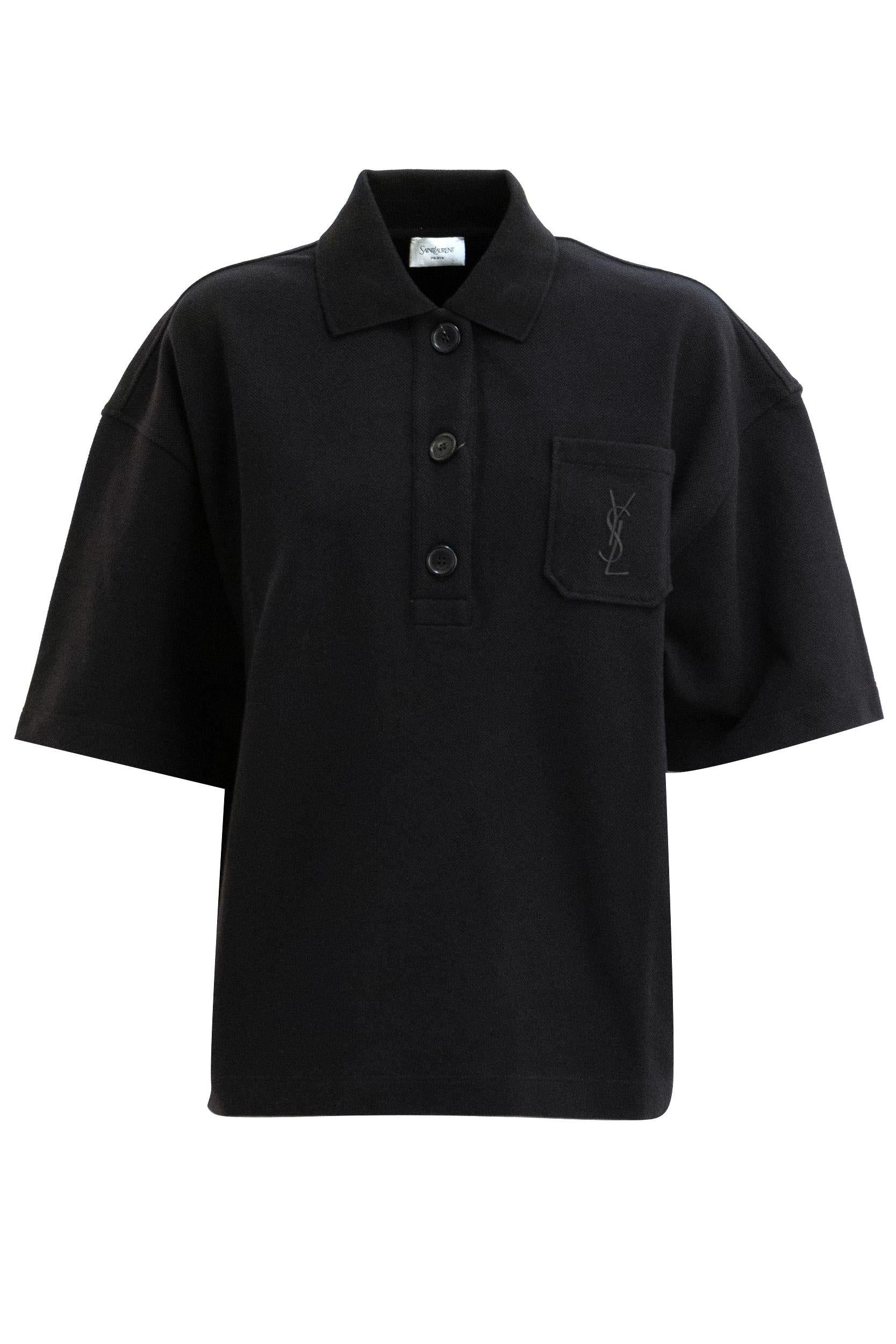 Polo Cassandre in piqué di cotone di colore nero<BR/> 848941 Y38BN 1000 SAINT LAURENT