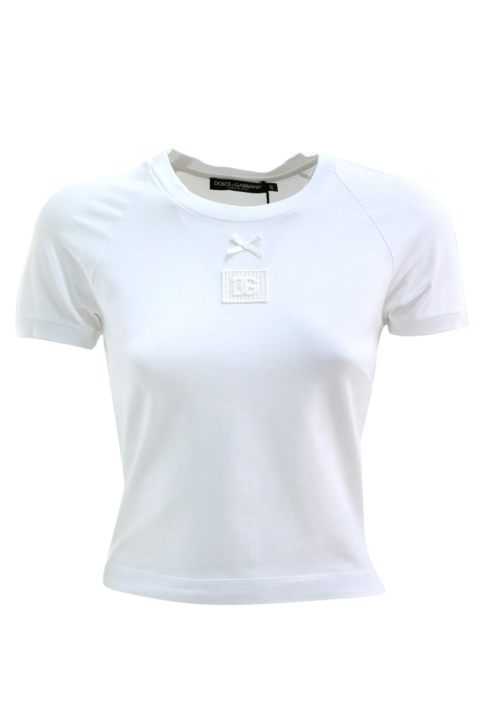 T-shirt in cotone di colore bianco<BR/> F8V88Z HU7SD W0800 DOLCE & GABBANA