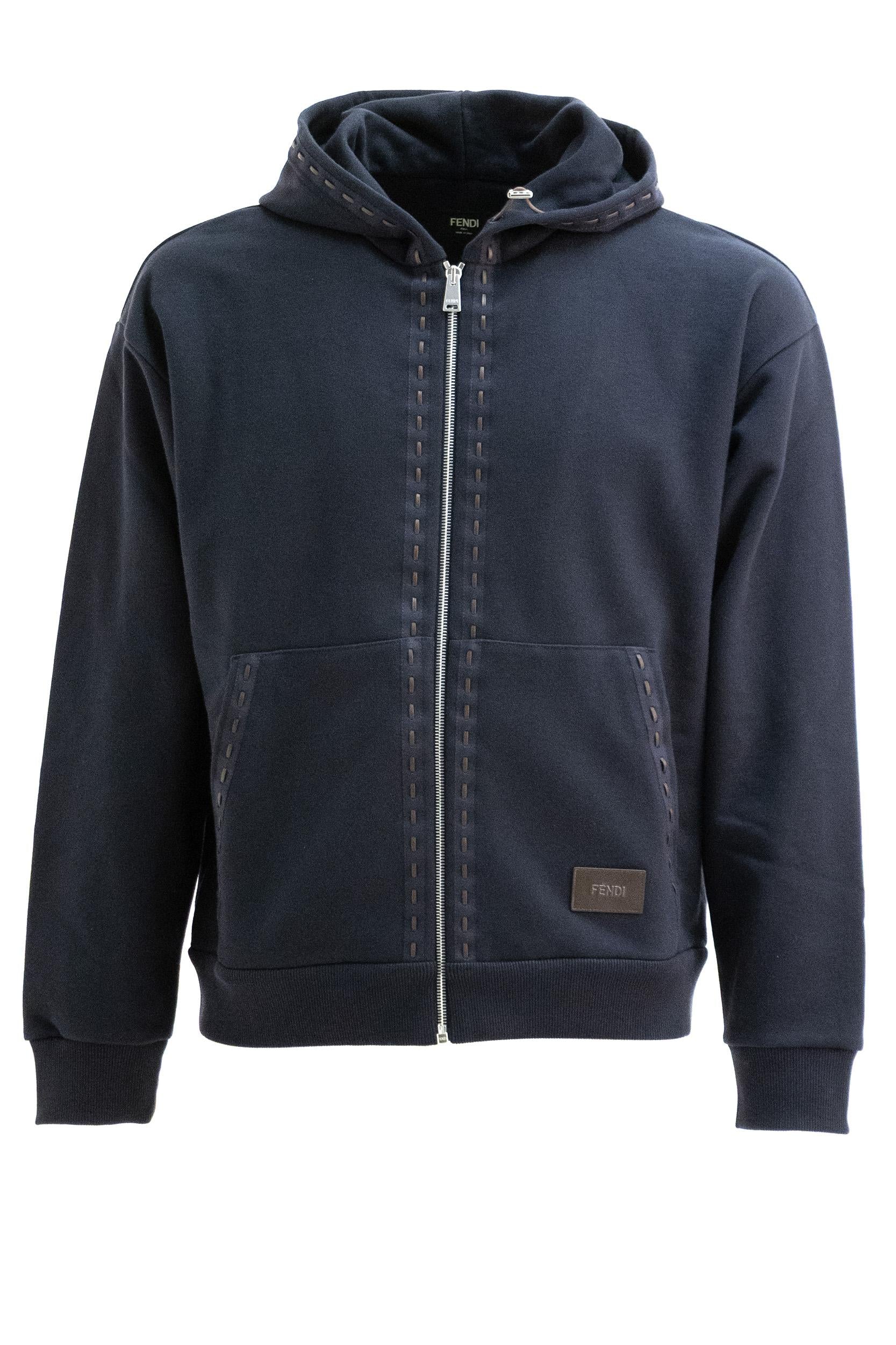 Felpa con cappuccio in cotone di colore blu <BR/> FY1360 AUPB F0QB0 FENDI