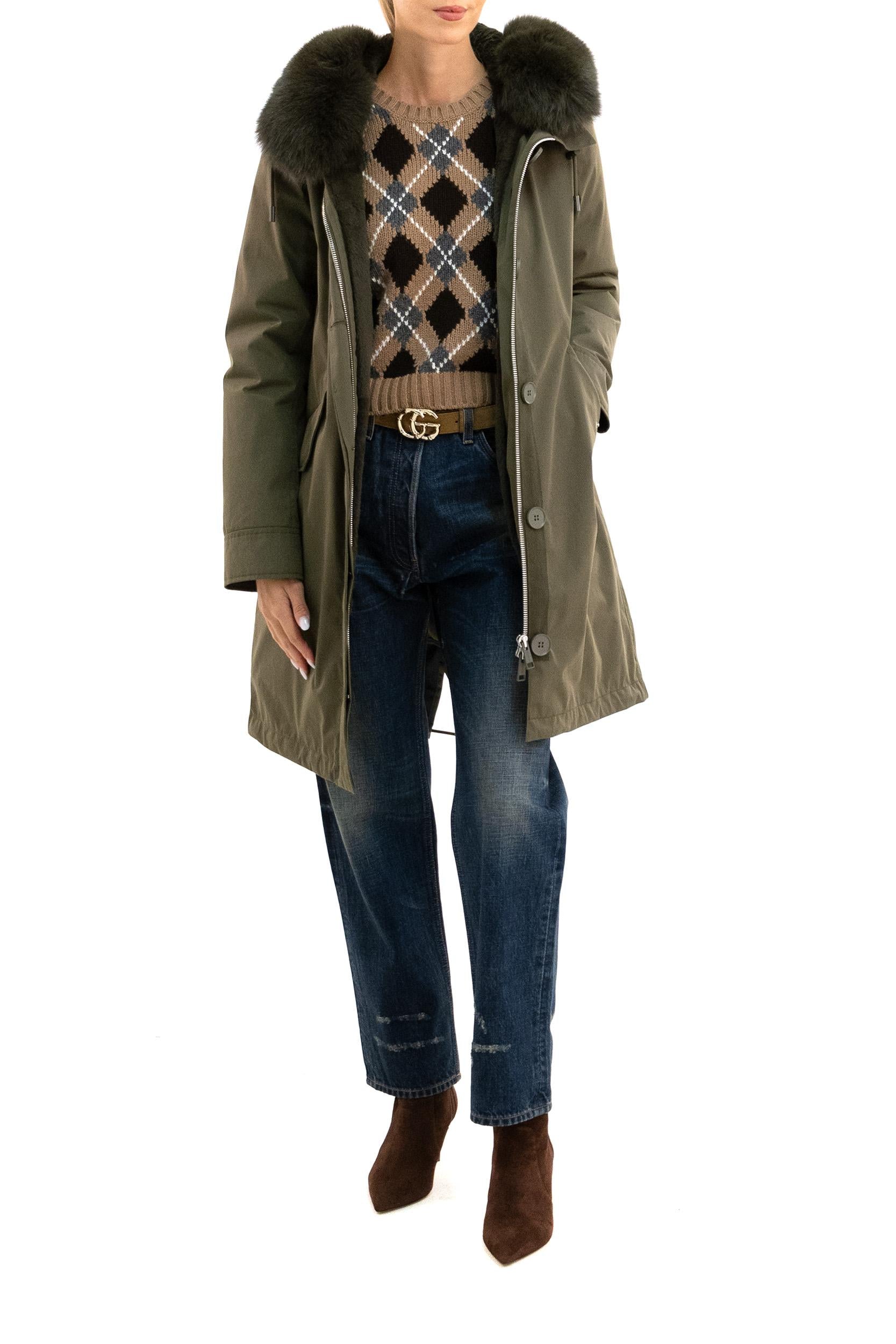 Parka in cotone color verde militare con collo in volpe<BR/> 22WFM01385F52X A8209 YVES SALOMON