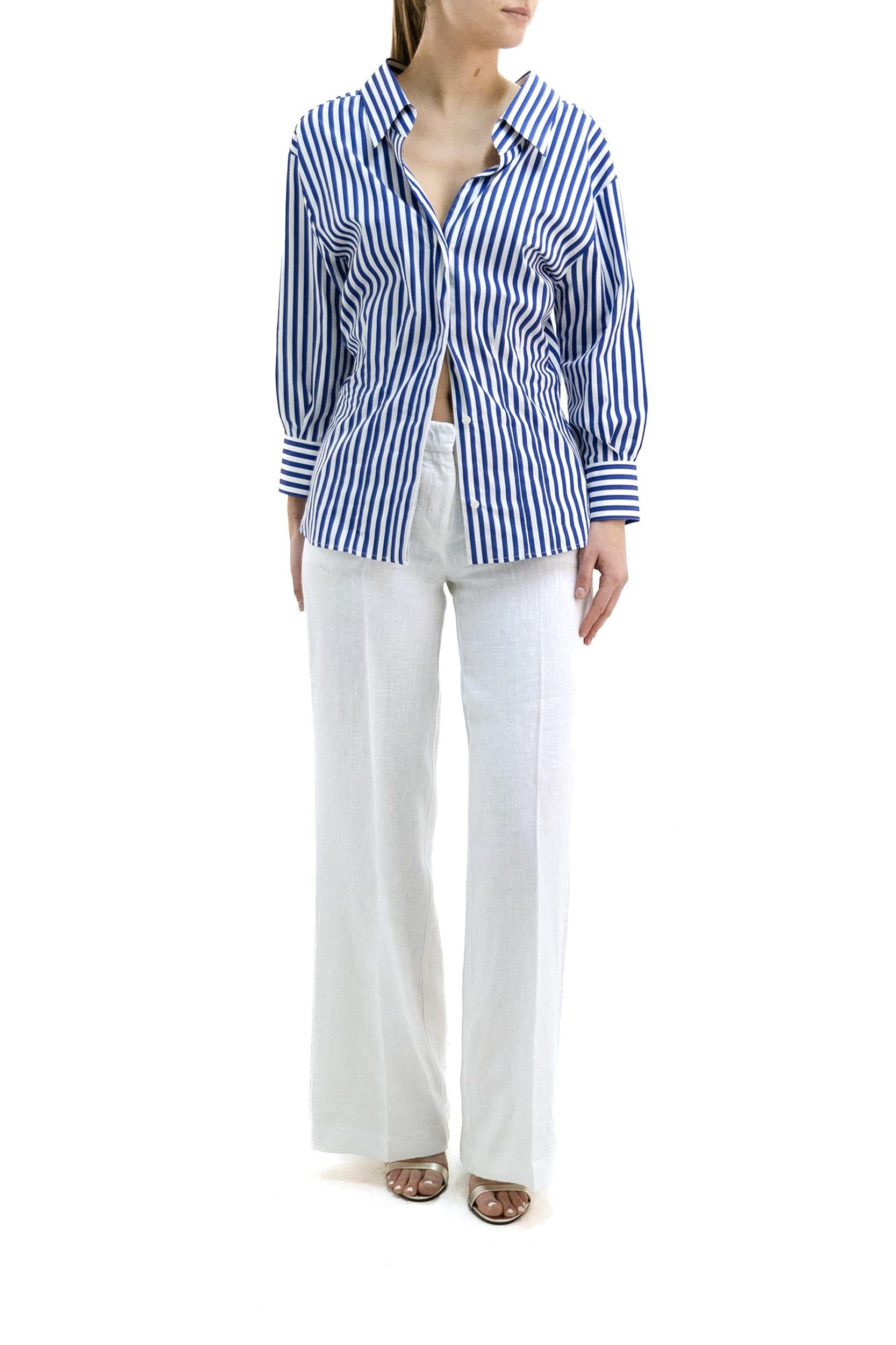 Camicia cut-out in popeline a righe di colore bianco e blu<BR/> BW61JH16CN 977 GIVENCHY