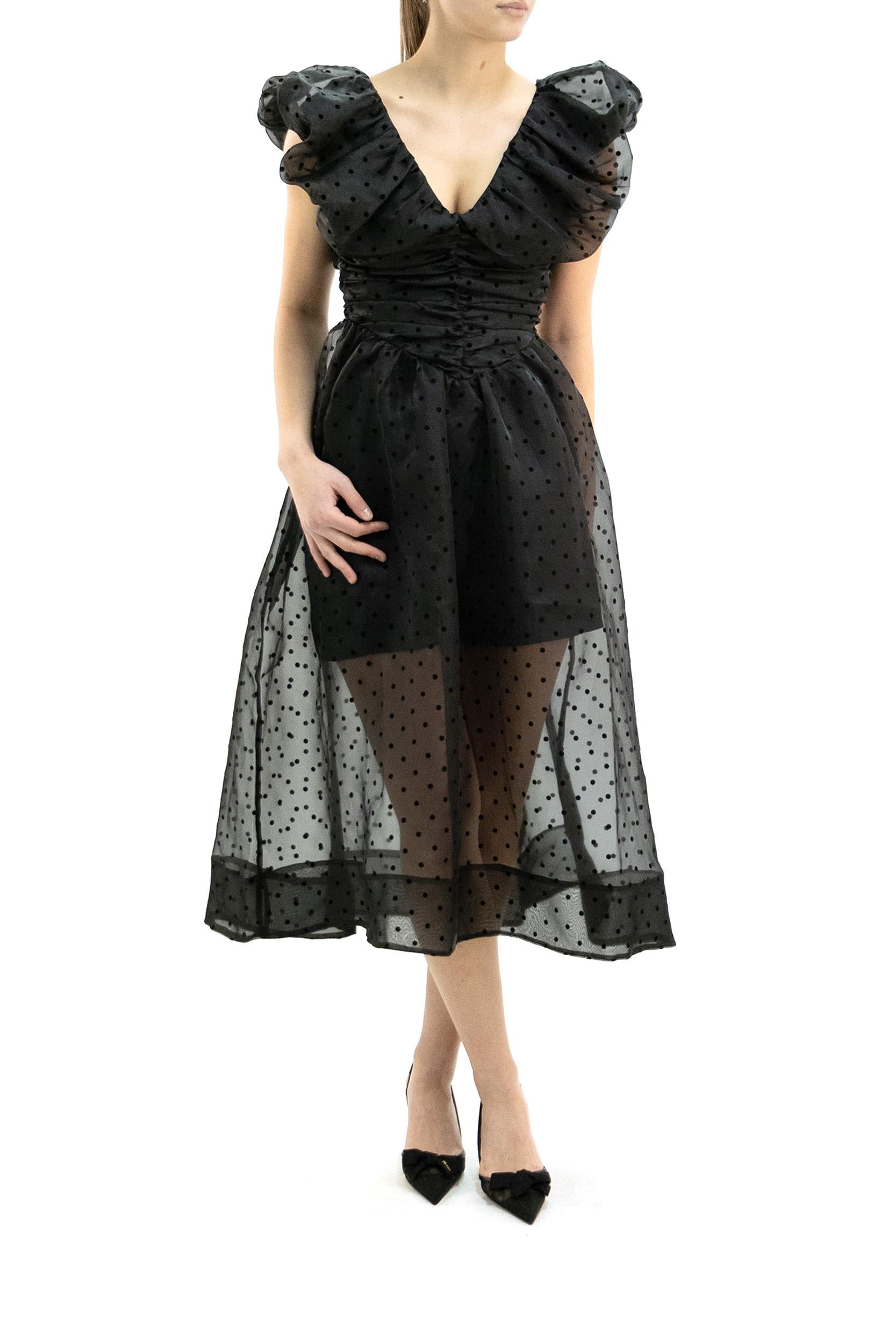 Abito in in organza a pois di colore nero<BR/> A1030107 099 GANNI