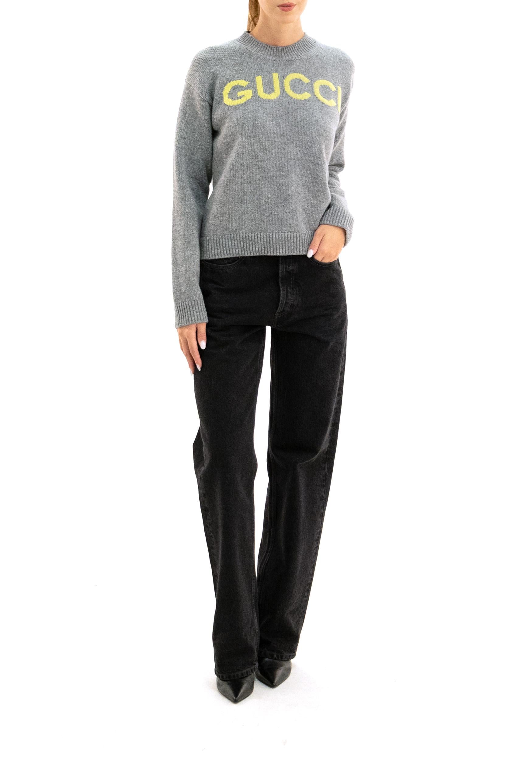 Pullover giro collo in lana colore grigio<BR/> 770072 XKEBC 2323 GUCCI