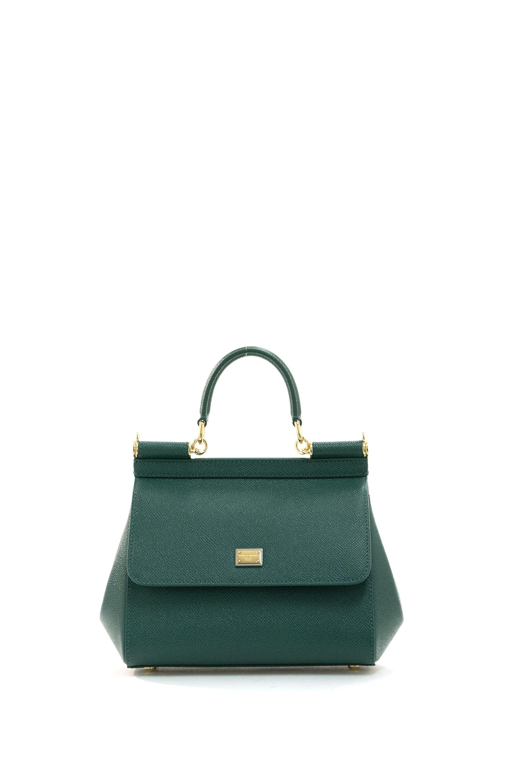 Borsa Sicily piccola in pelle Dauphine di colore verde<BR/> BB6003 B1001 87174 DOLCE & GABBANA