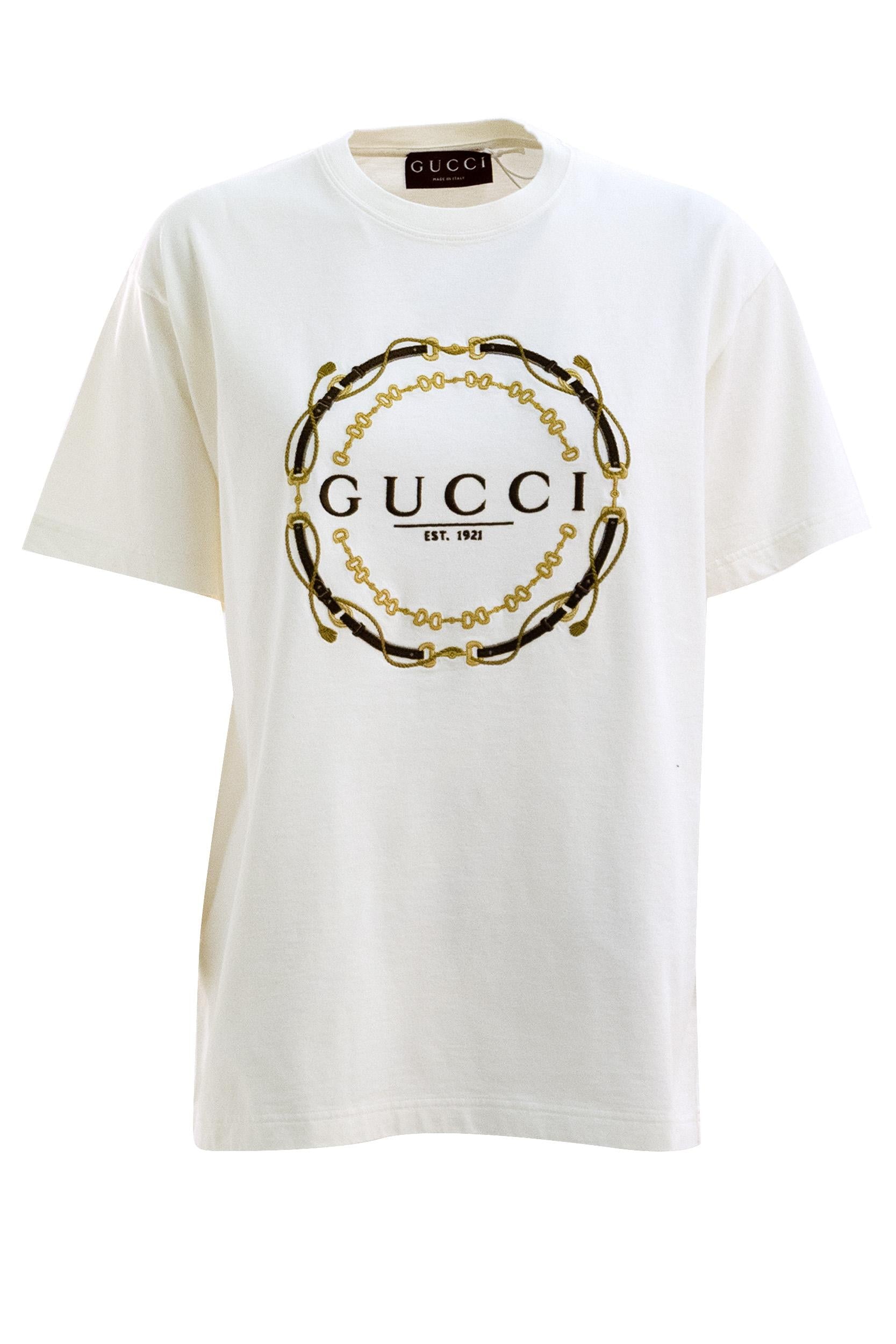 T-shirt in jersey di cotone color avorio<BR/> 837959 XJHQY 9750 GUCCI