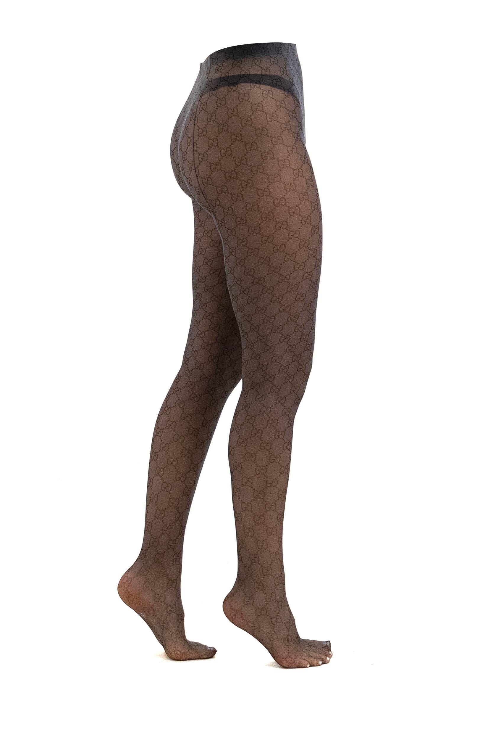 Collant in nylon stretch stampato color grigio<BR/> 849720 3GAN9 1060 GUCCI