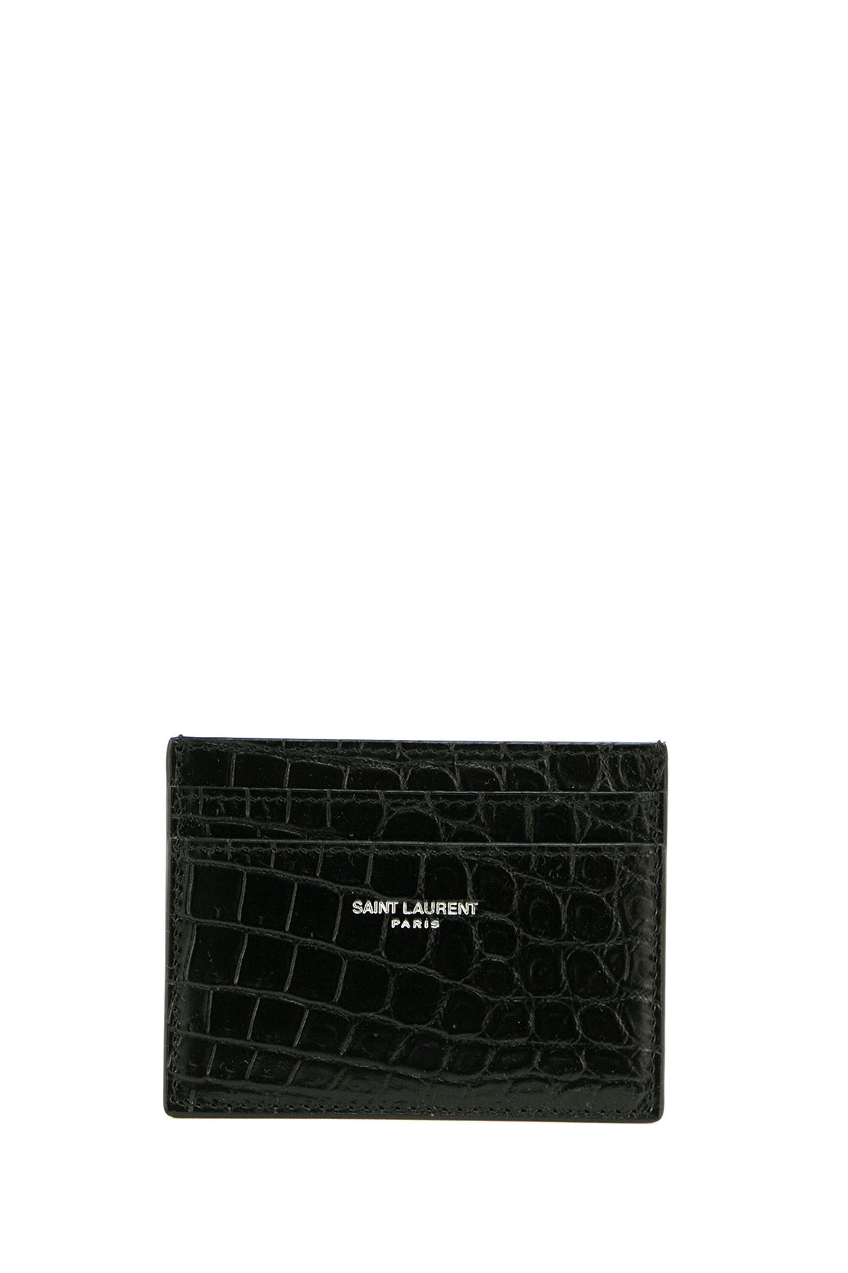 Porta carte in pelle stampa cocco di colore nero<BR/> 375946 DZE0E 1000 SAINT LAURENT
