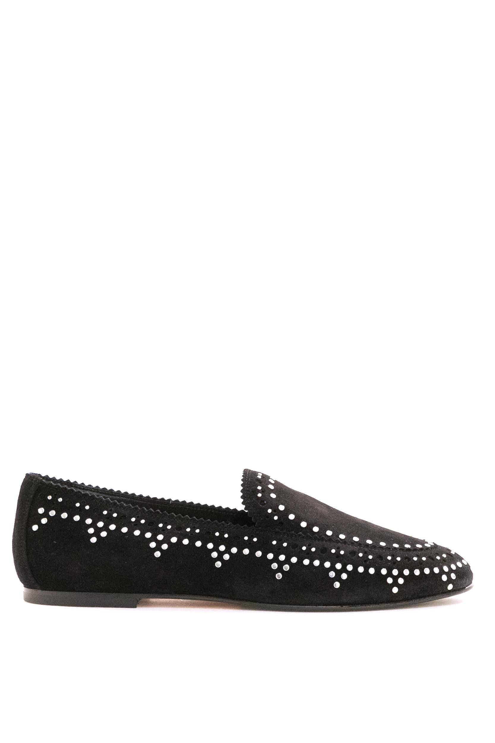 Mocassi Skye nero con borchie<BR/> SKEFLAM0-SUE-000 BLACK AQUAZZURA