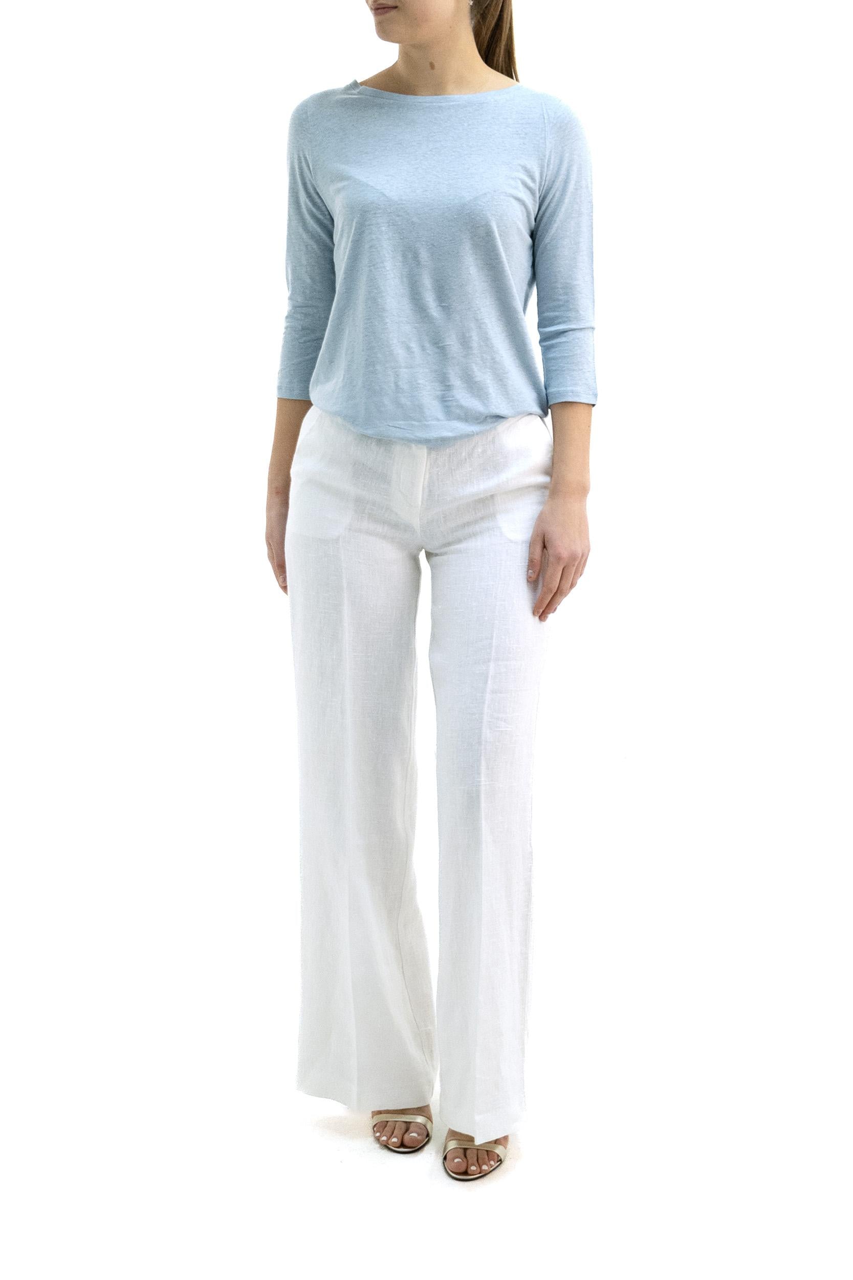 T-shirt in lino di colore bianco<BR/> E26M011-FTS397 1098 MAJESTIC