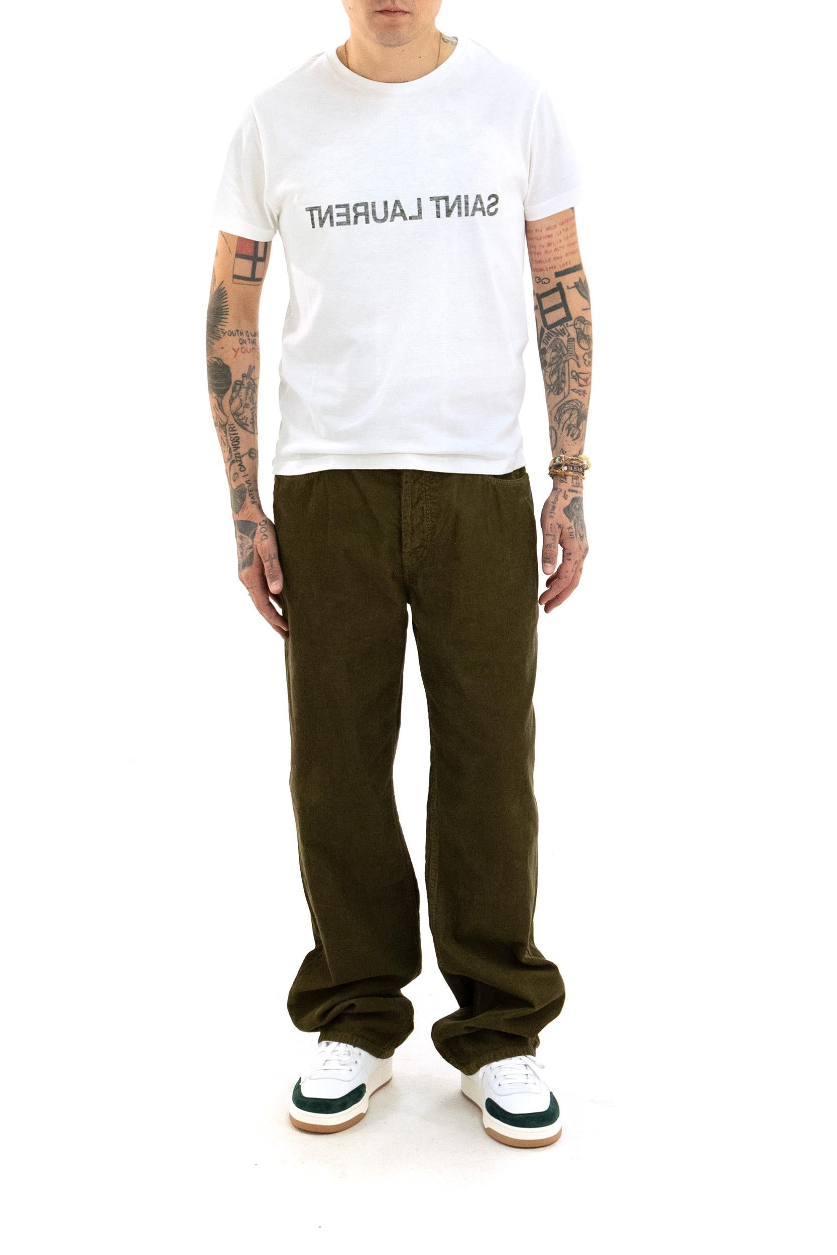 Pantaloni in velluto a coste color verde Kaki<BR/> 837398 Y29IA 3564 SAINT LAURENT