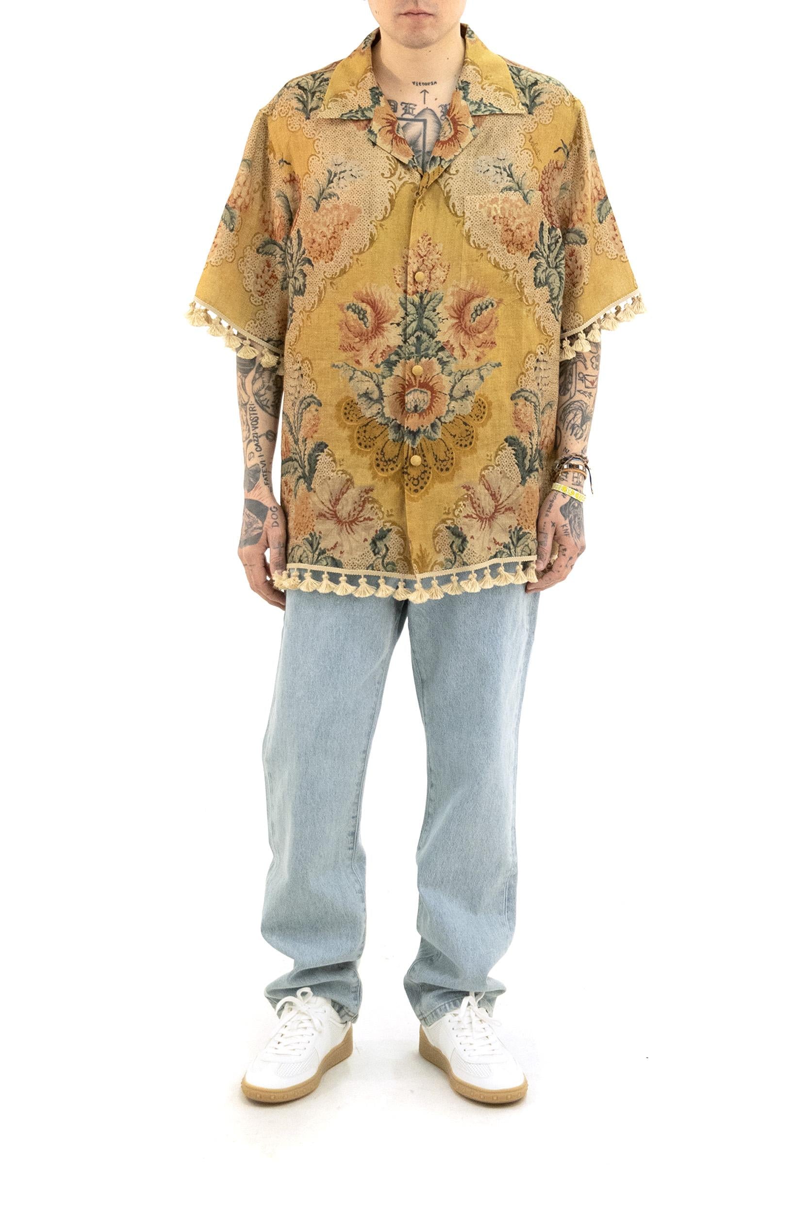 Camicia Bowling in Lino<BR/> 8V3AAN11BD2 C4U VALENTINO GARAVANI