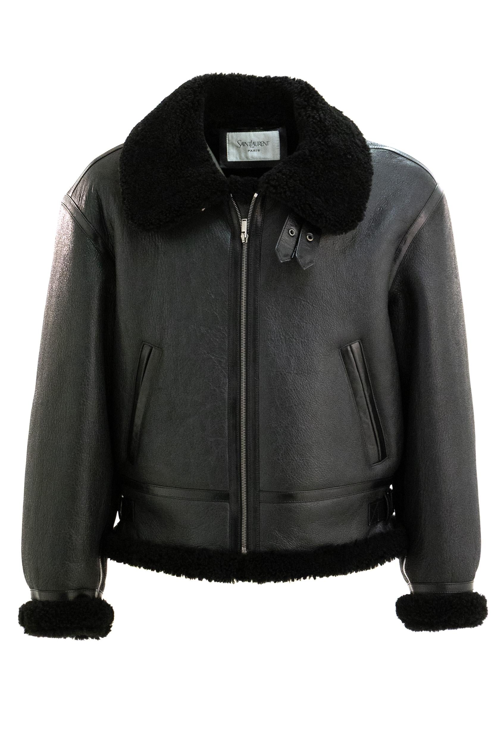 Giacca in pelle martellata e shearling di colore nero<BR/> 837363 YCOW2 1010 SAINT LAURENT