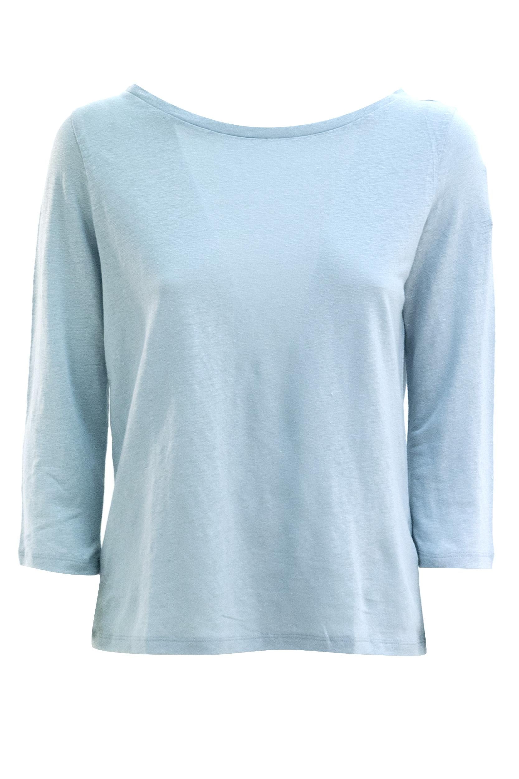 T-shirt in lino di colore bianco<BR/> E26M011-FTS397 1098 MAJESTIC