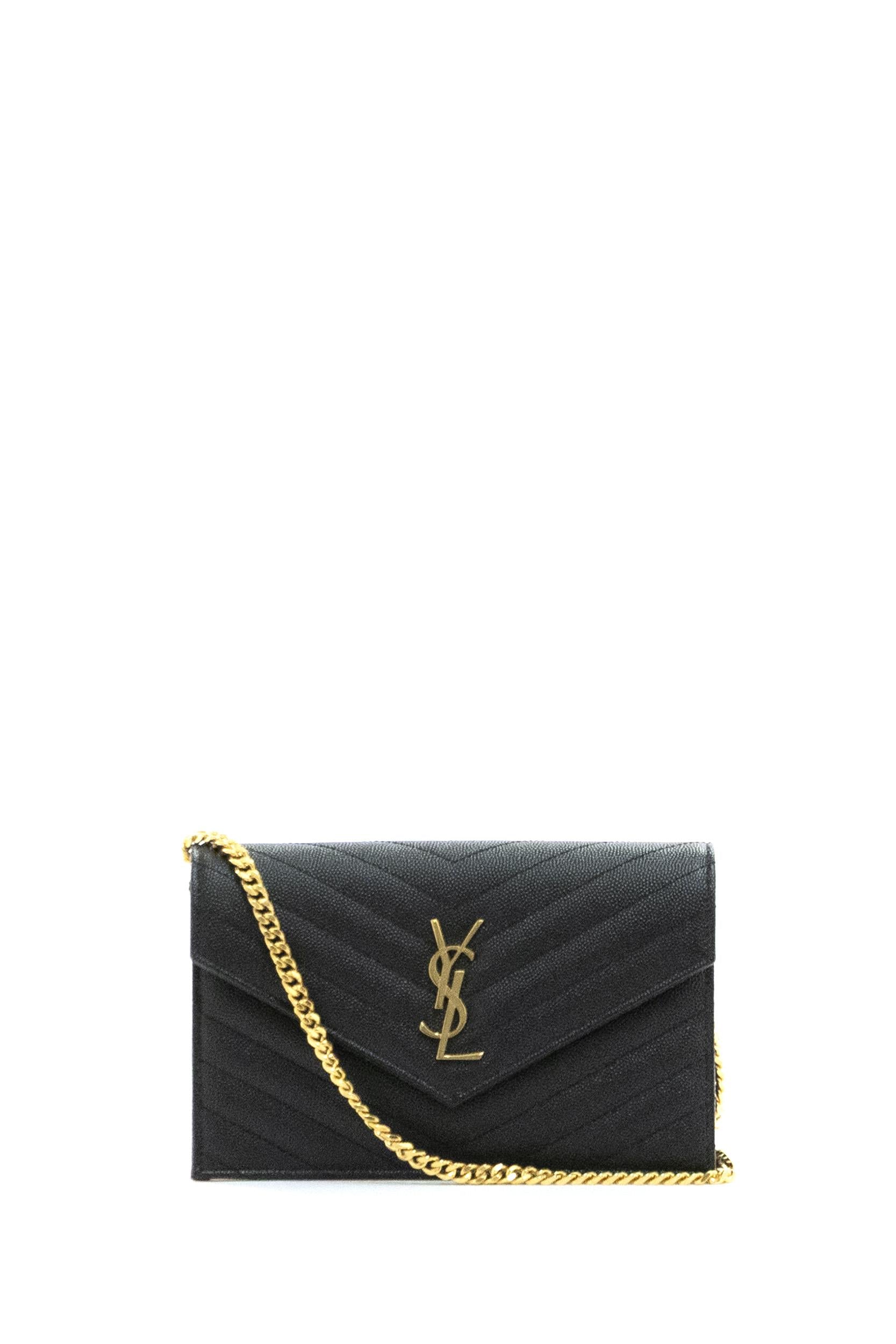 Pochette Envelope in pelle Grain de Poudre matelassé di colore nero<BR/> 857605 BOW01 1000 SAINT LAURENT
