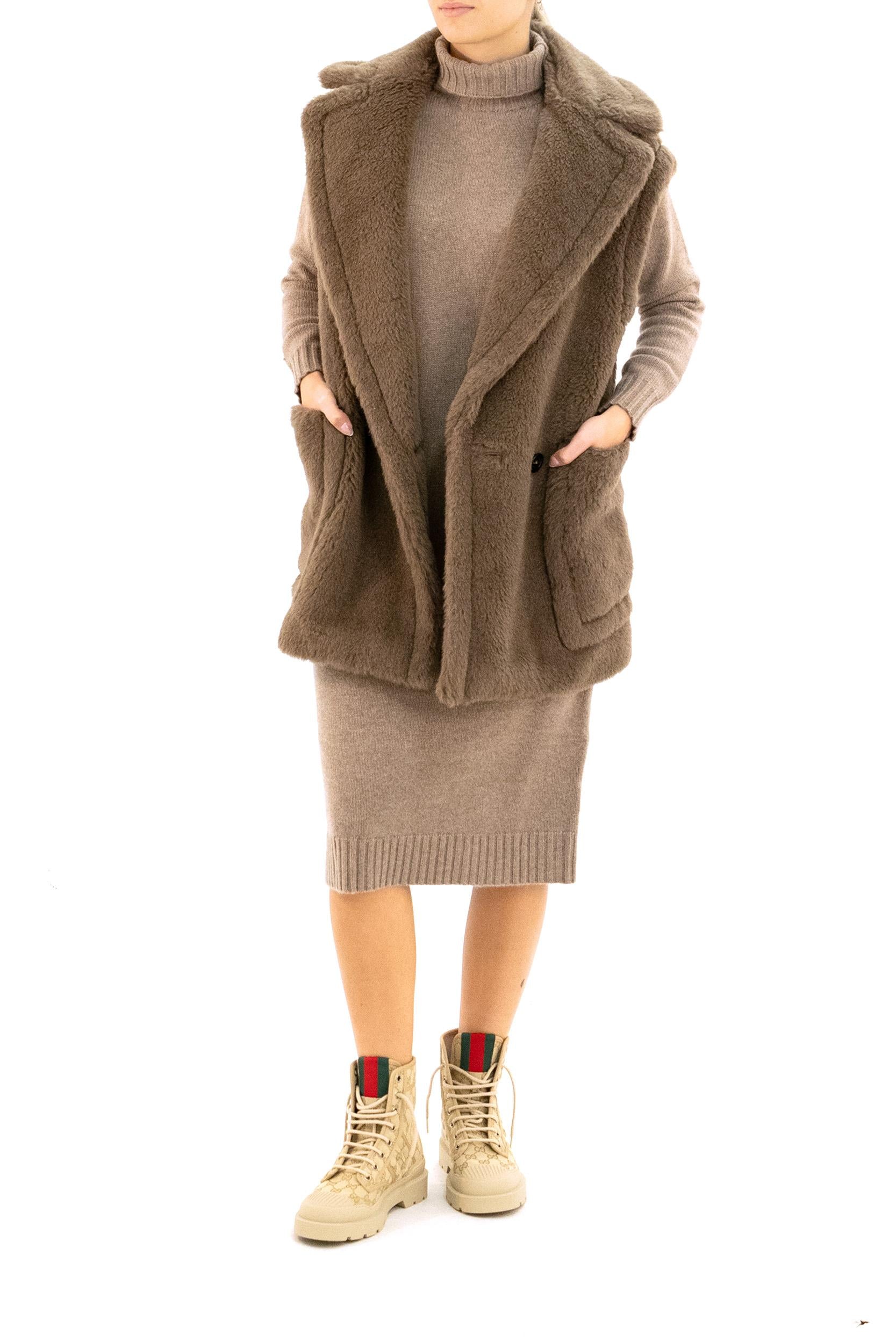 Gilet Teddy in alpaca e lana color marrone<BR/> BORMIDA1234 004 MAX MARA
