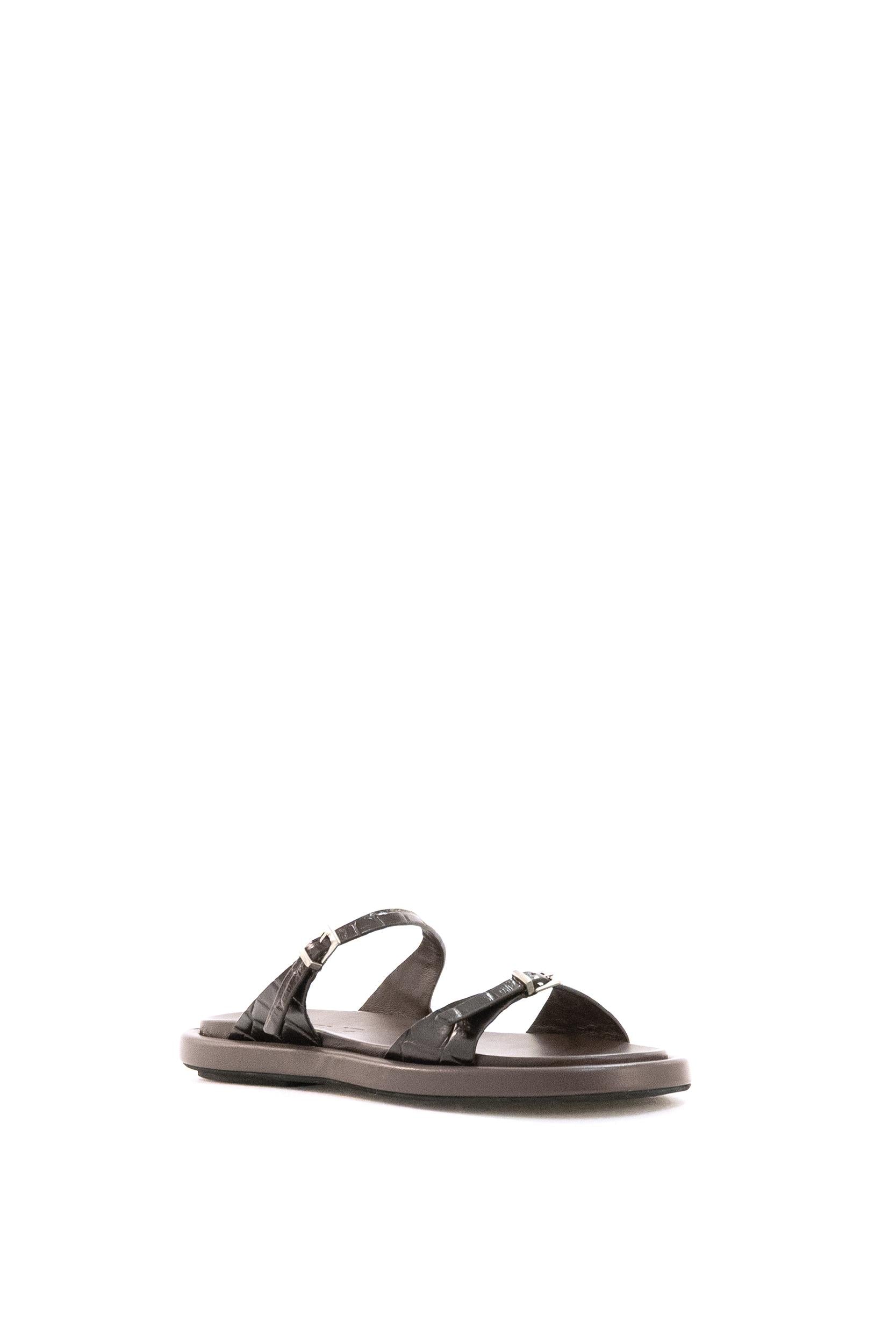 Sandali Laila in pelle stampa cocco color marrone<BR/> ARE14 NAIROBI MOGANO POEVE