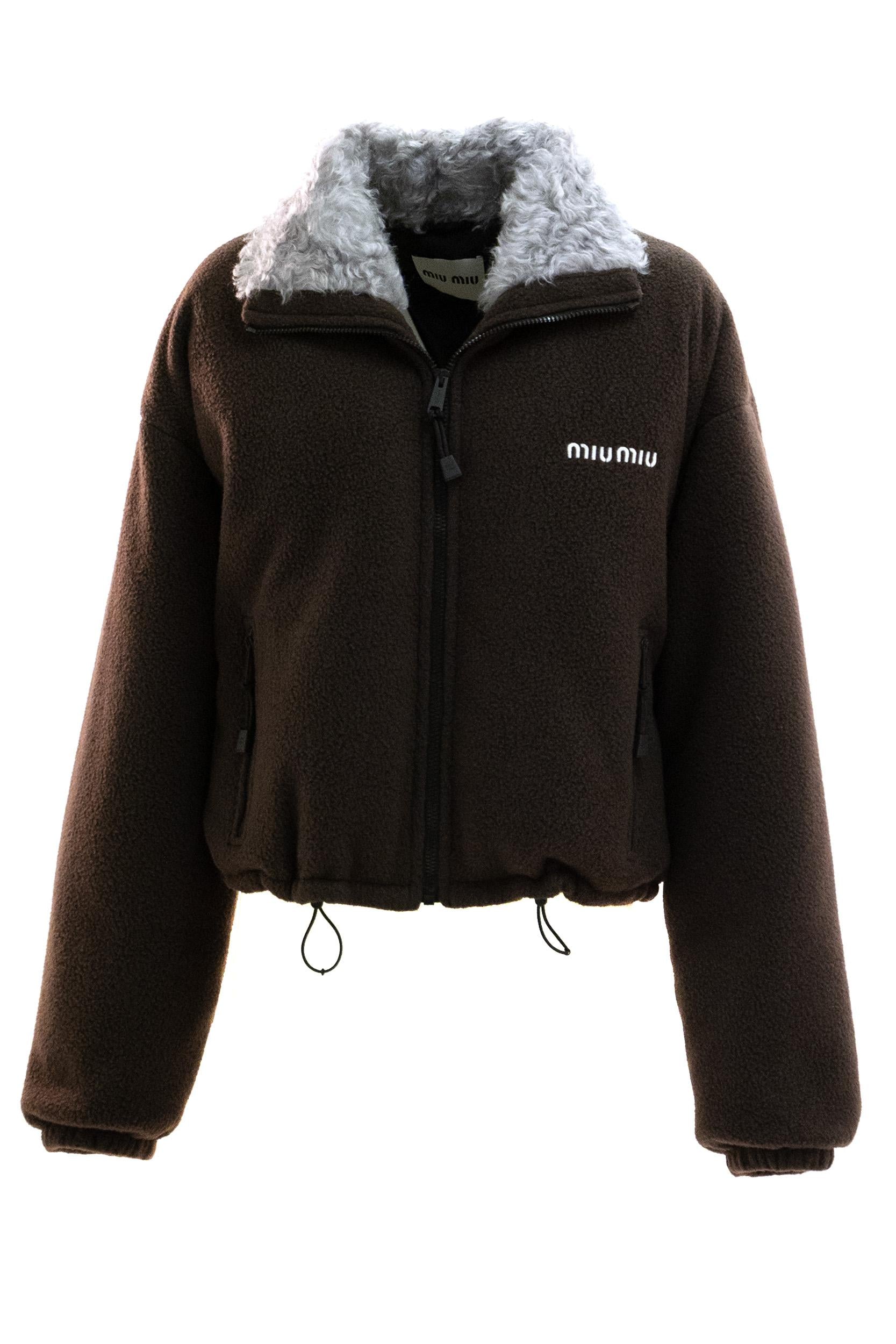 Piumino corto in pile di colore marrone ML1147 S OOO 18FC F0192 MIU MIU