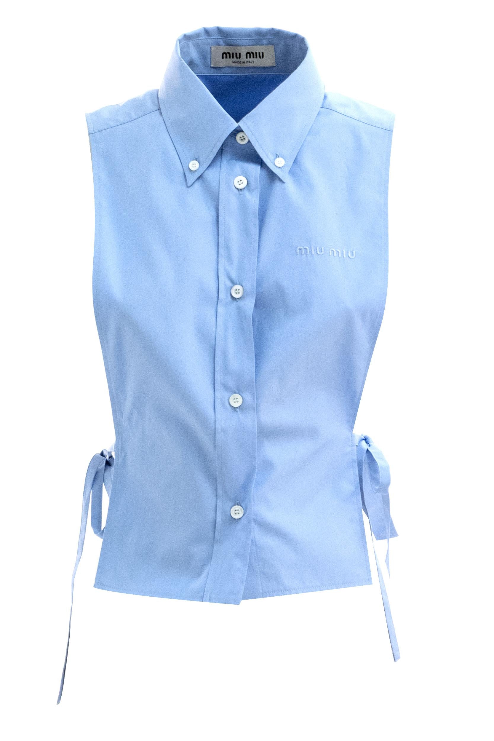 Camicia in popeline di colore azzurro<BR/> MK2024 S OOO 19SE F0076 MIU MIU