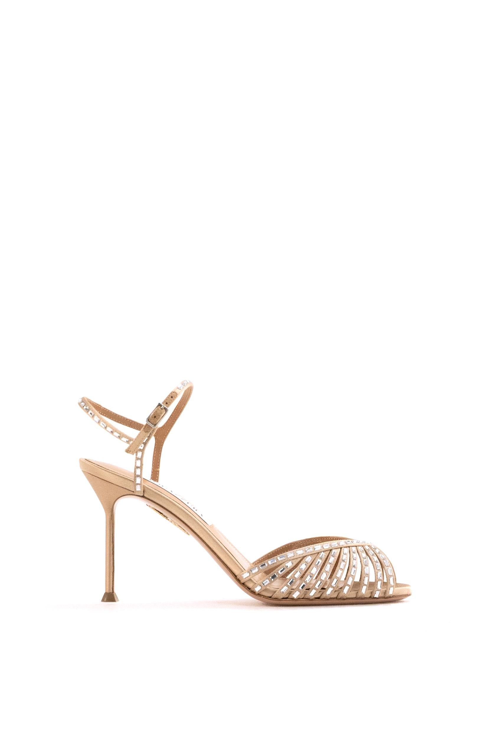 Sandali Hold Me Crystal in raso color nude<BR/> HMCMIDS0-SAT WARM NUDE AQUAZZURA