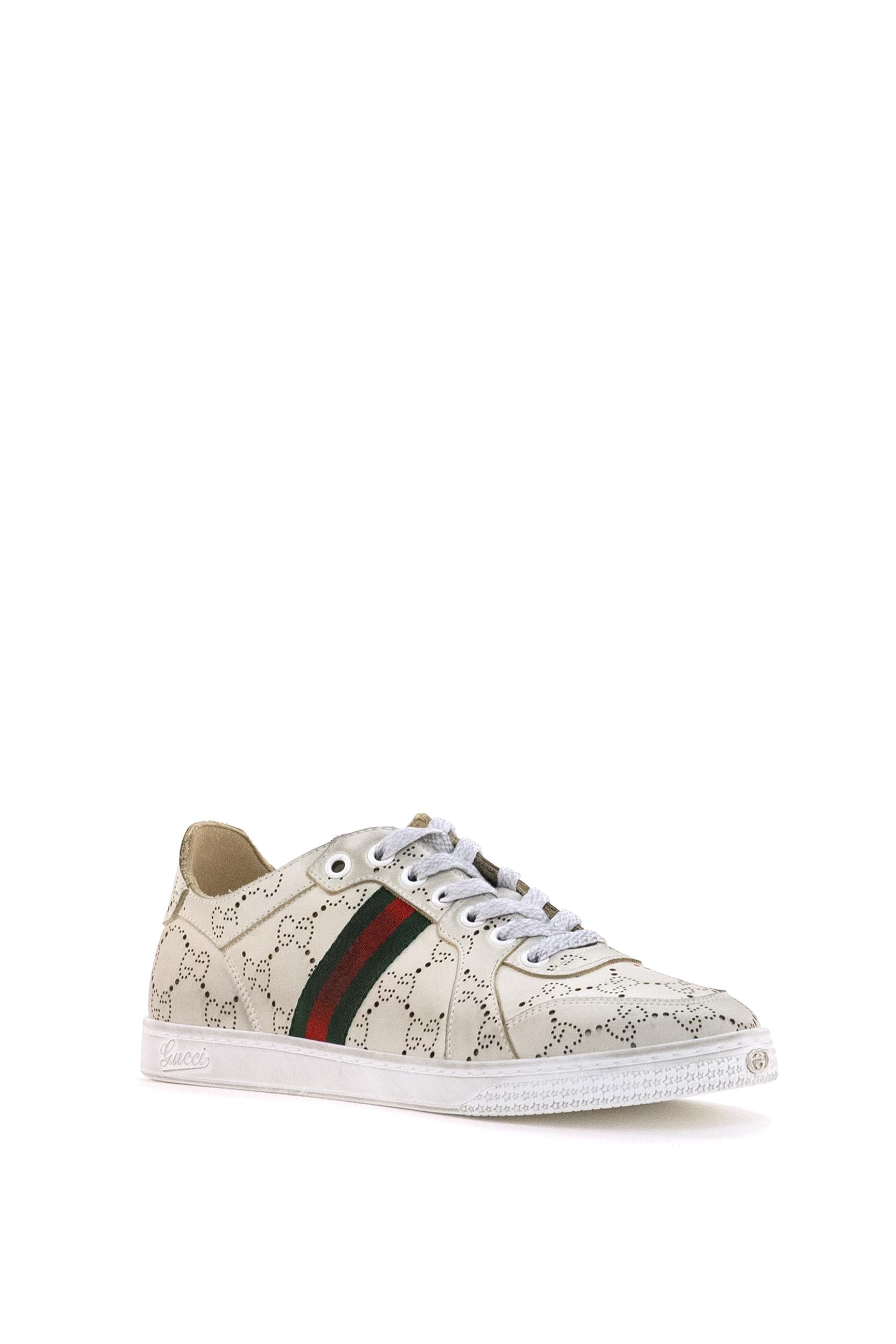Sneaker GG Web Stripe in Pelle<BR/> 865050 AAGGP 9166 GUCCI