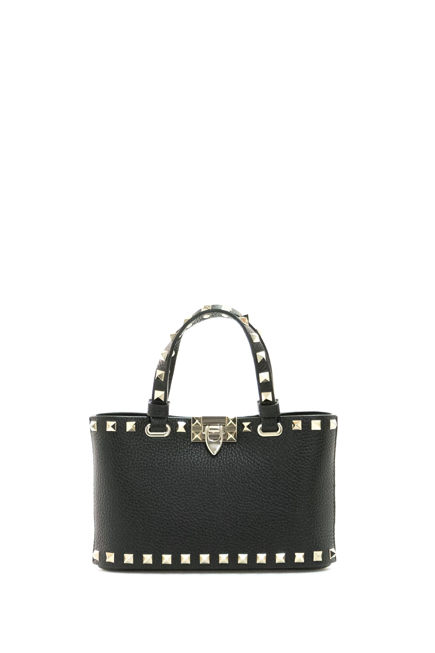 Mini Borsa Rockstud in pelle martellata di colore nero<BR/> 9W2P0AT0VSH 0NO VALENTINO GARAVANI