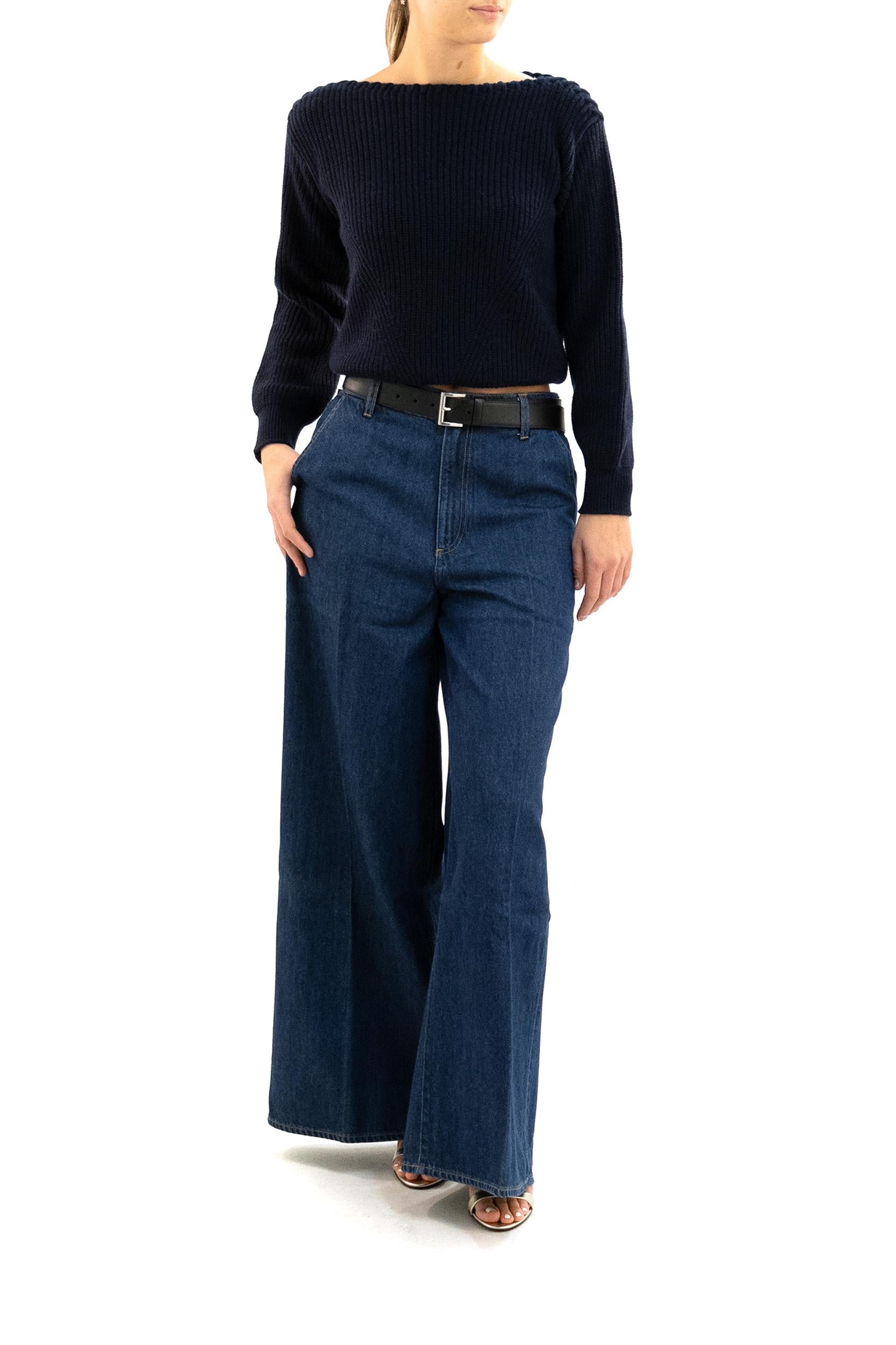 Maglia con Scollo a Barca in Cashmere Blu<BR/> 290P08710001 NAVY RALPH LAUREN