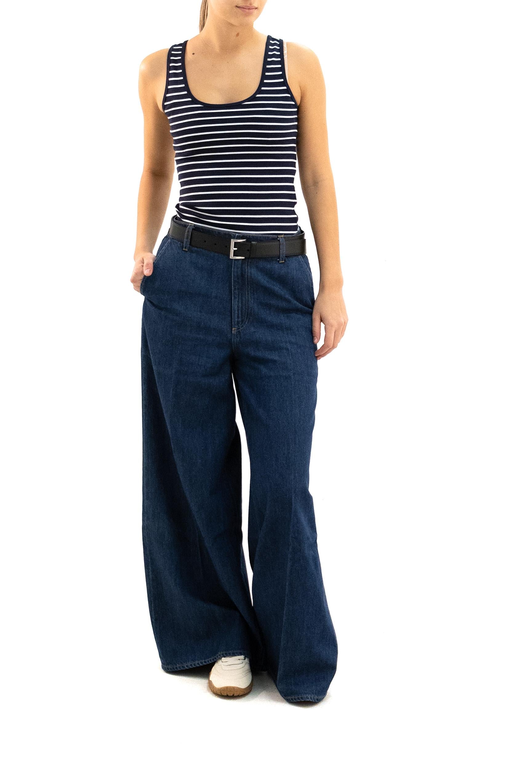 Canotta a Righe in Cotone Blu<BR/> 290P09825001 NAVY RALPH LAUREN