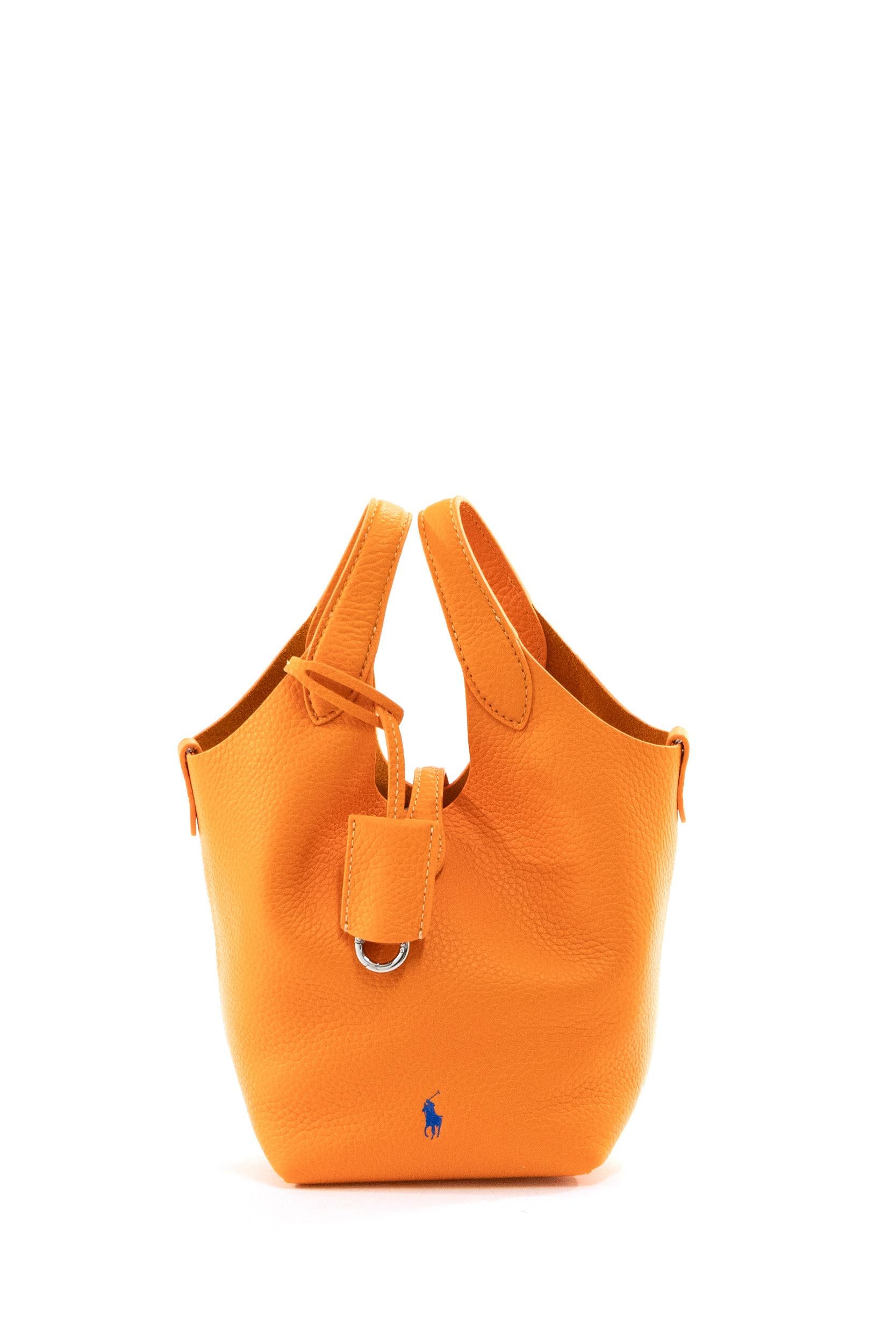 Borsa Tote Polo Play piccola in pelle martellata color arancio<BR/> 428944657002 ORANGE POLO RALPH LAUREN