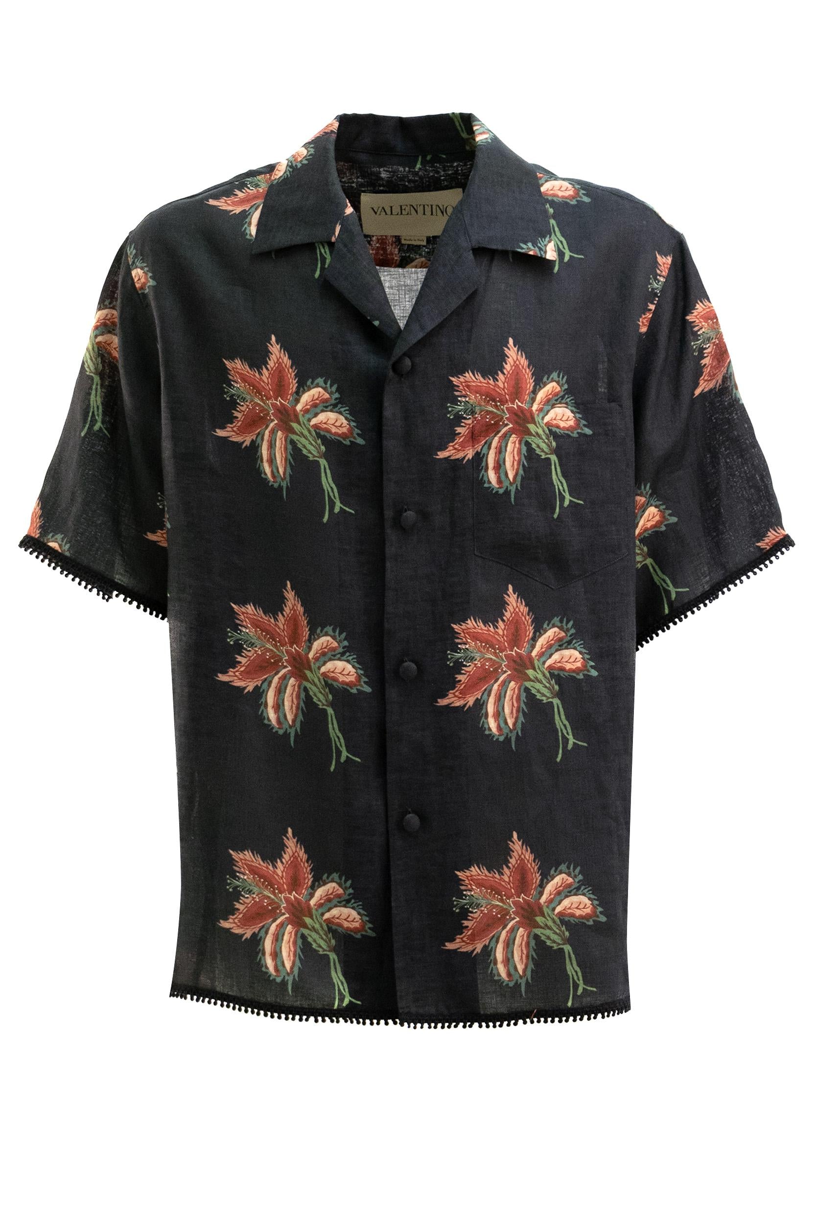 Camicia Bowling in Lino<BR/> 8V3AAN11BA7 D5Y VALENTINO GARAVANI