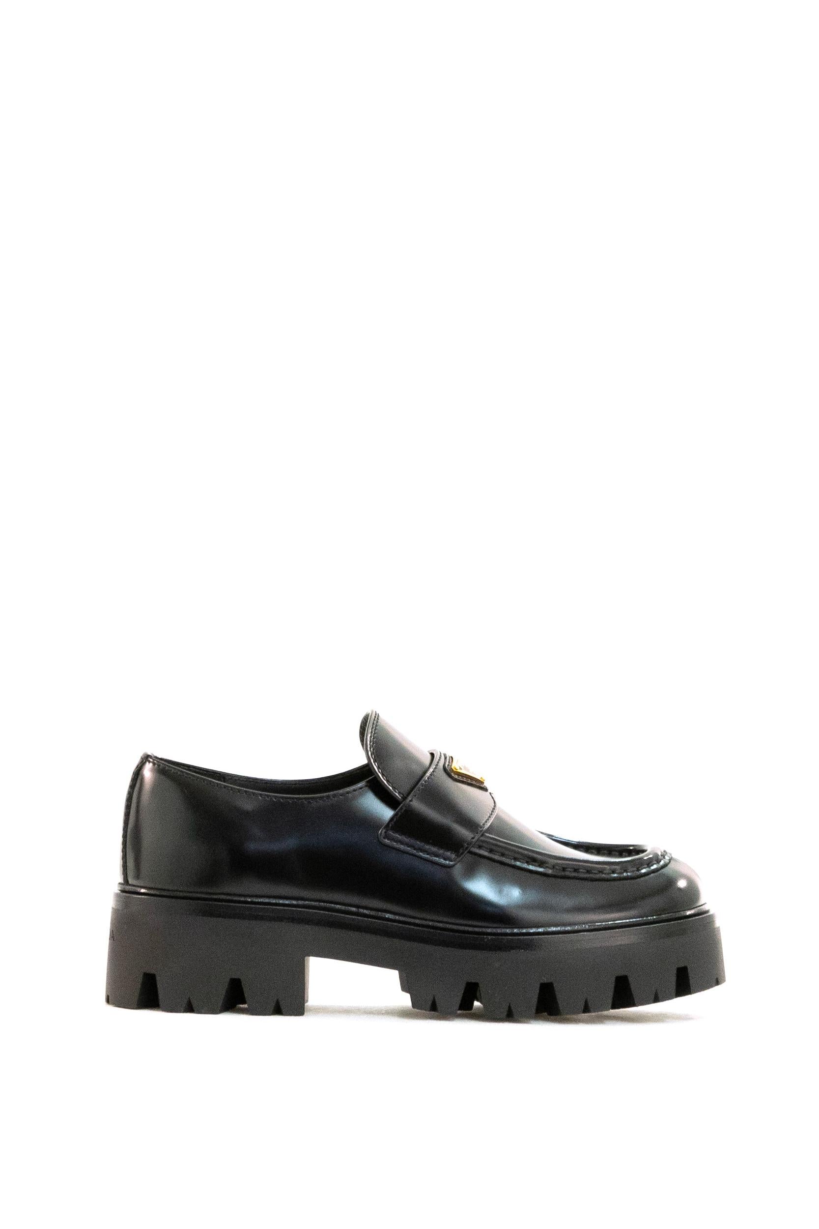 Mocassini in pelle spazzolata color nero<BR/> 1D185O F 050 055 F0002 PRADA